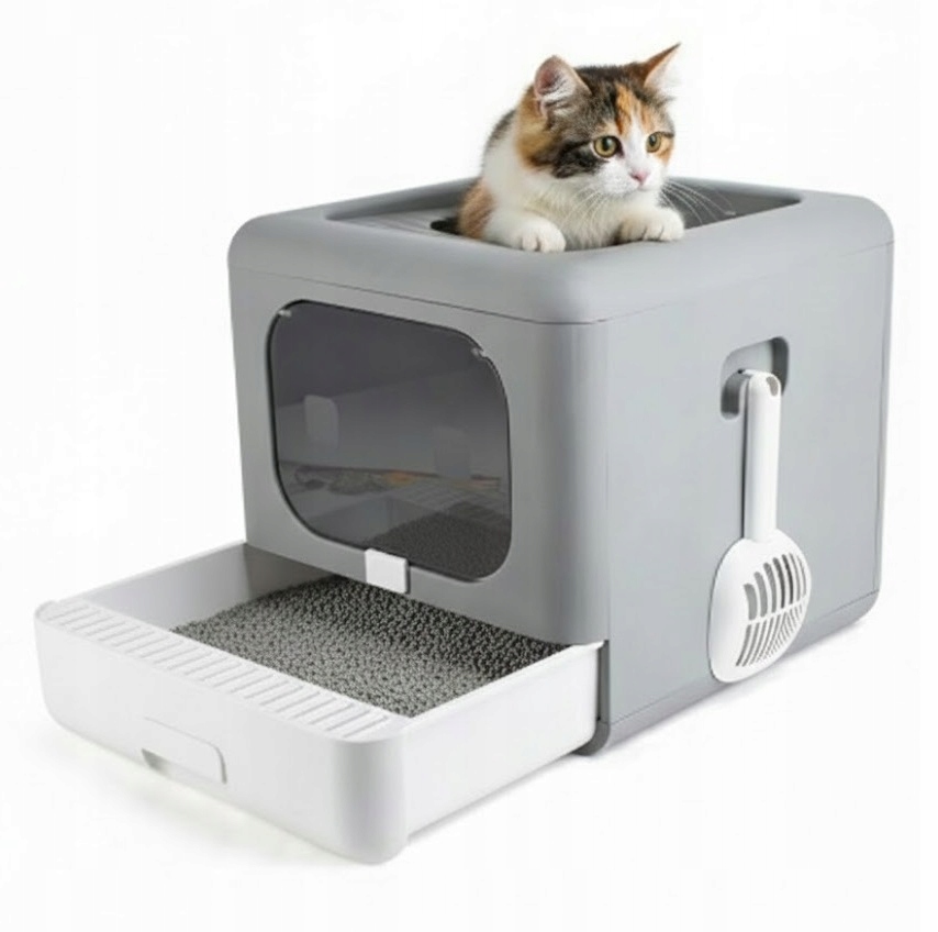 Velká krytá kočičí toaleta pro kočky se zásuvkou krytá lopatka s filtrem (F056)