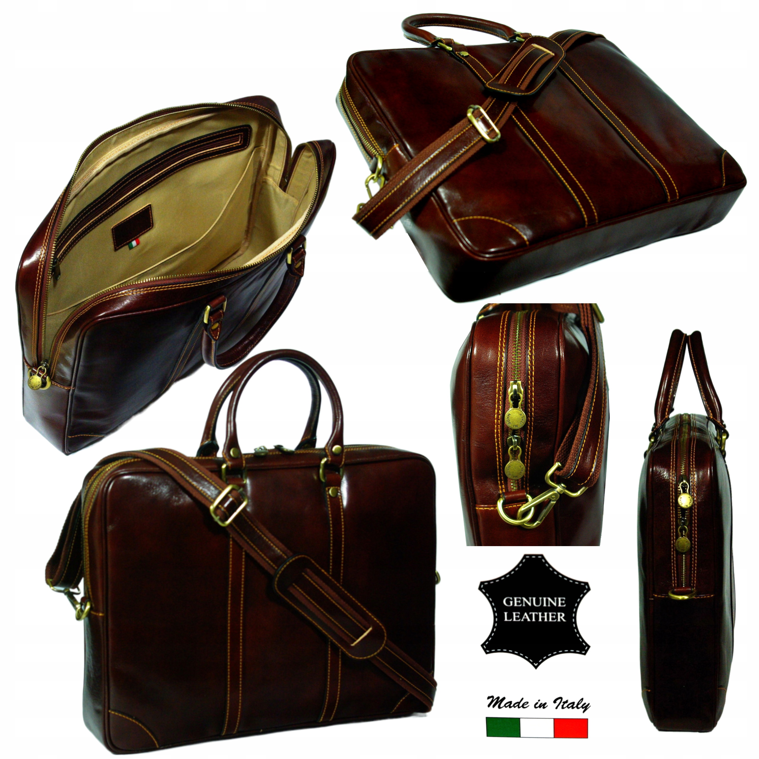 Kožená taška z italské juchtové kůže pojme notebook 15 A4 hnědý