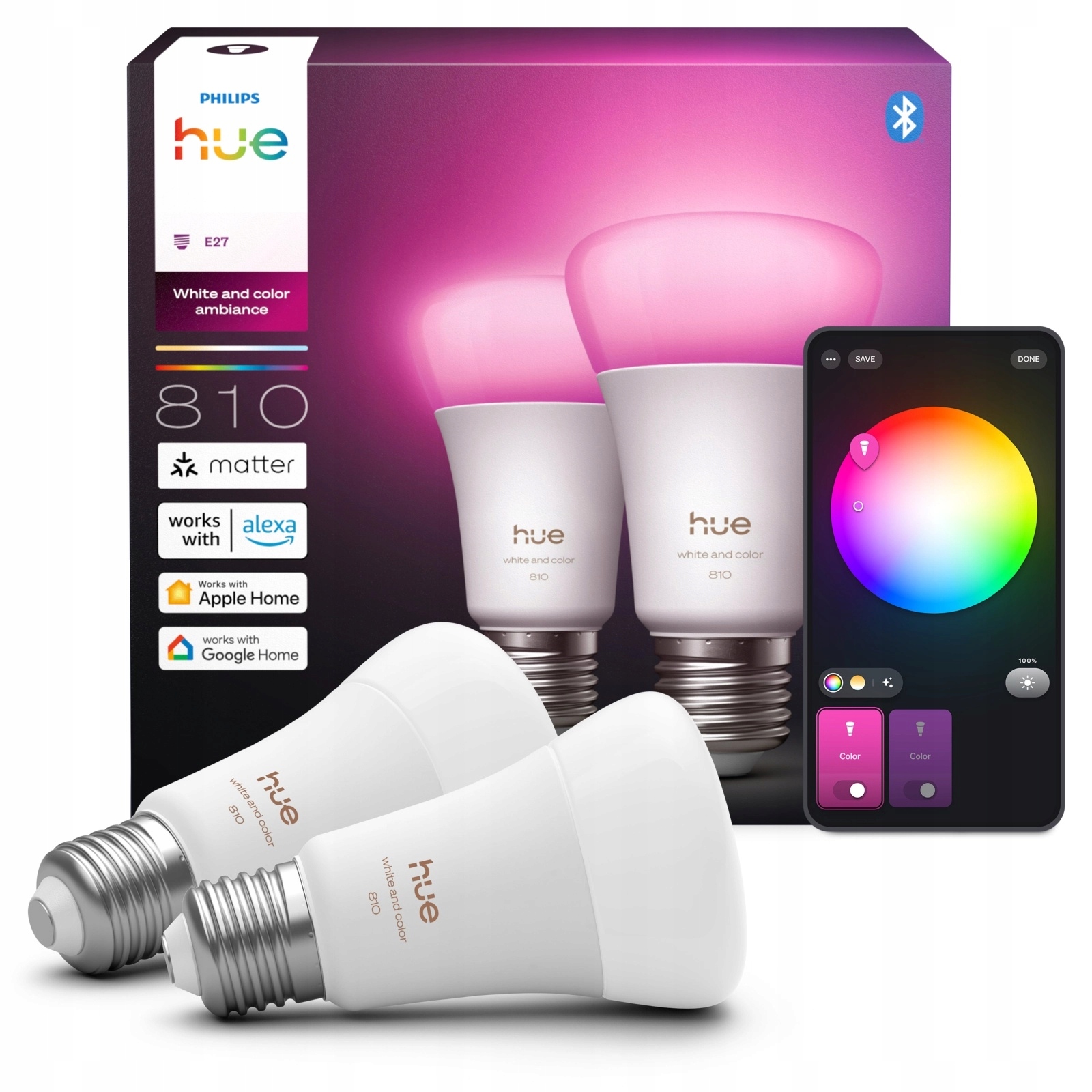 2x Led žárovka E27 6W 810lm Rgb Smart White and Color Ambiance Philips Hue