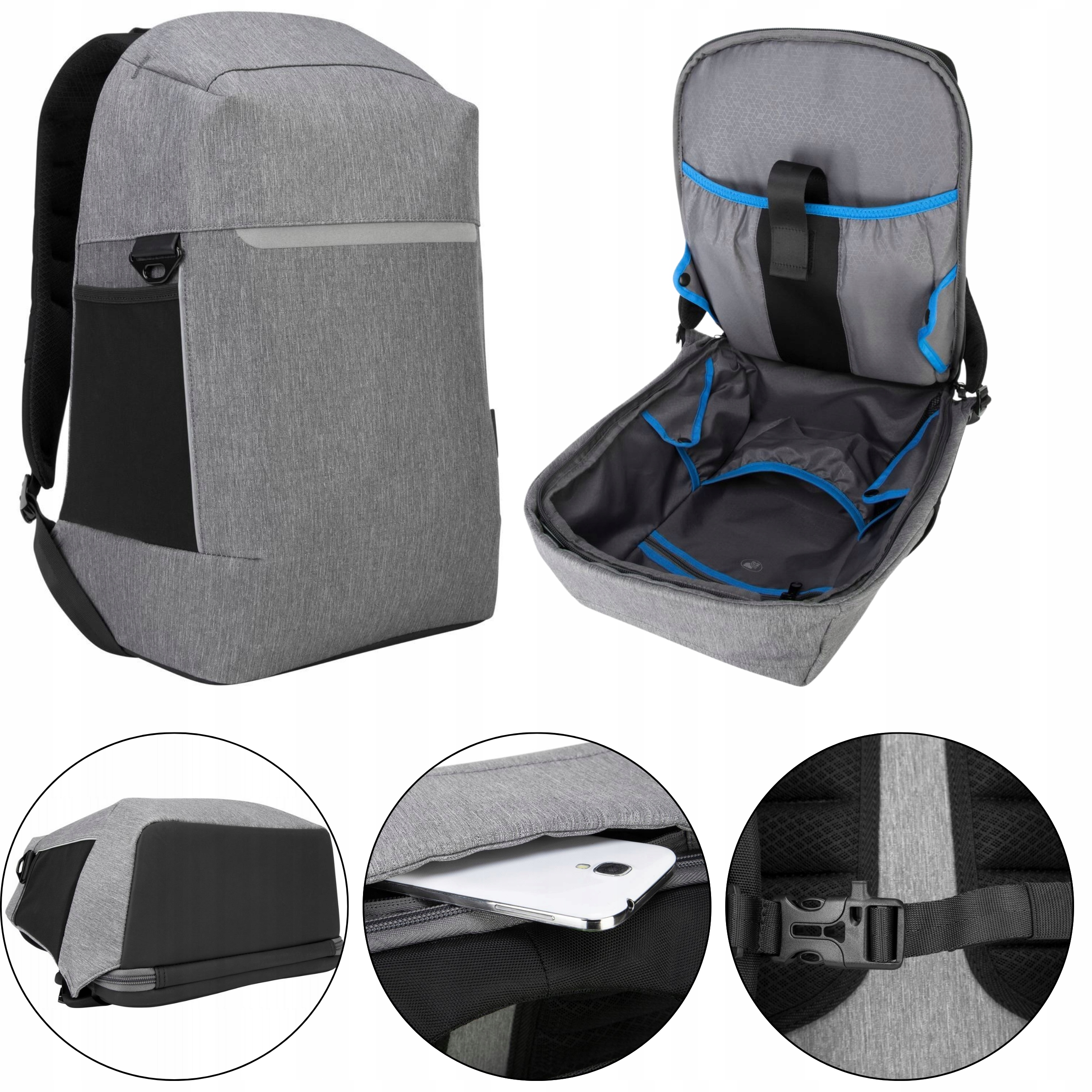 Městský Batoh na notebook 15,6" CityLite Pro TSB938GL proti krádeži šedý