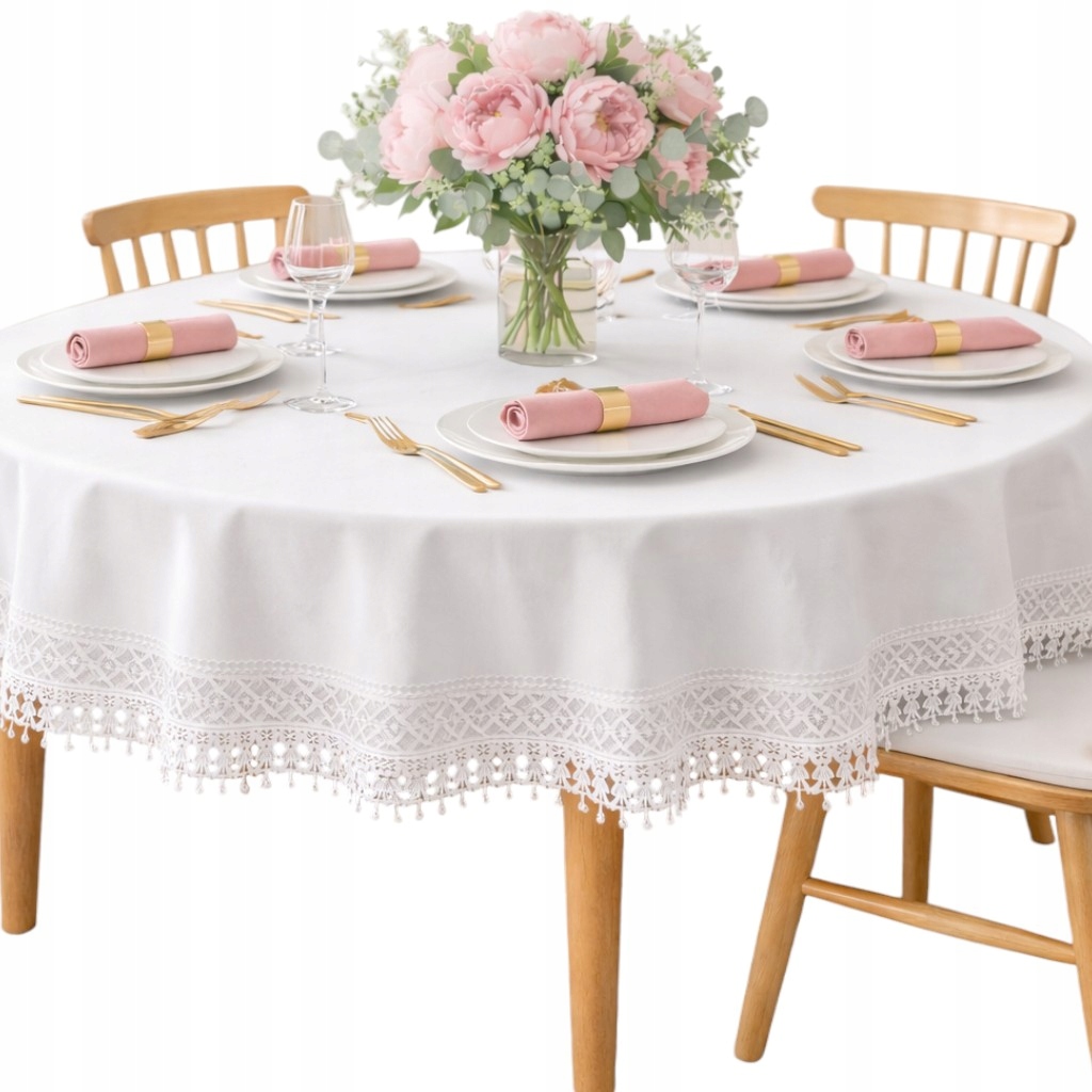 Ubrus kulatý Velikonoční Elegantní Bílý s krajkou 150x150 kruh