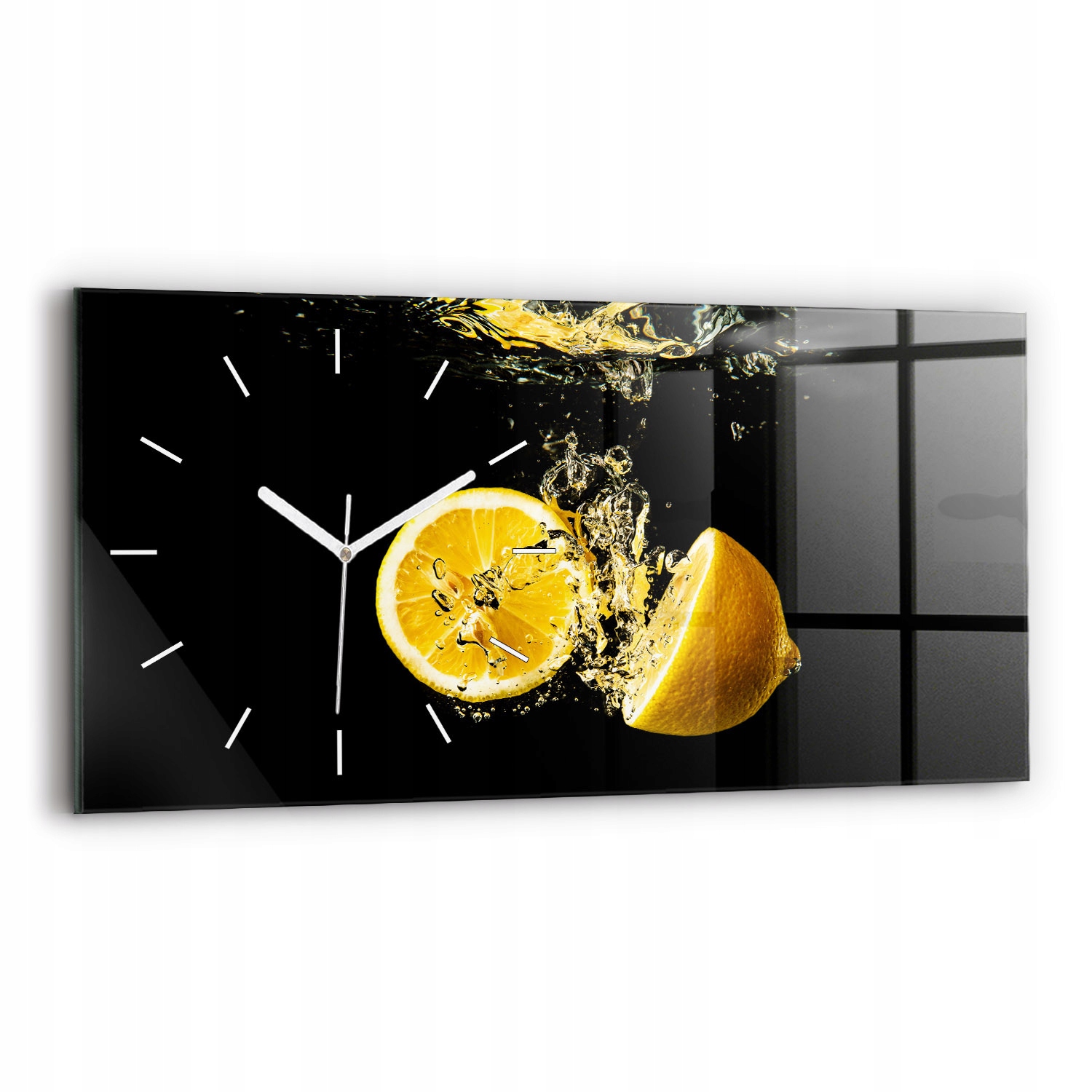 Skleněné hodiny s krásnou grafikou ideální jako dárek úrovně 60x30 cm Citrony