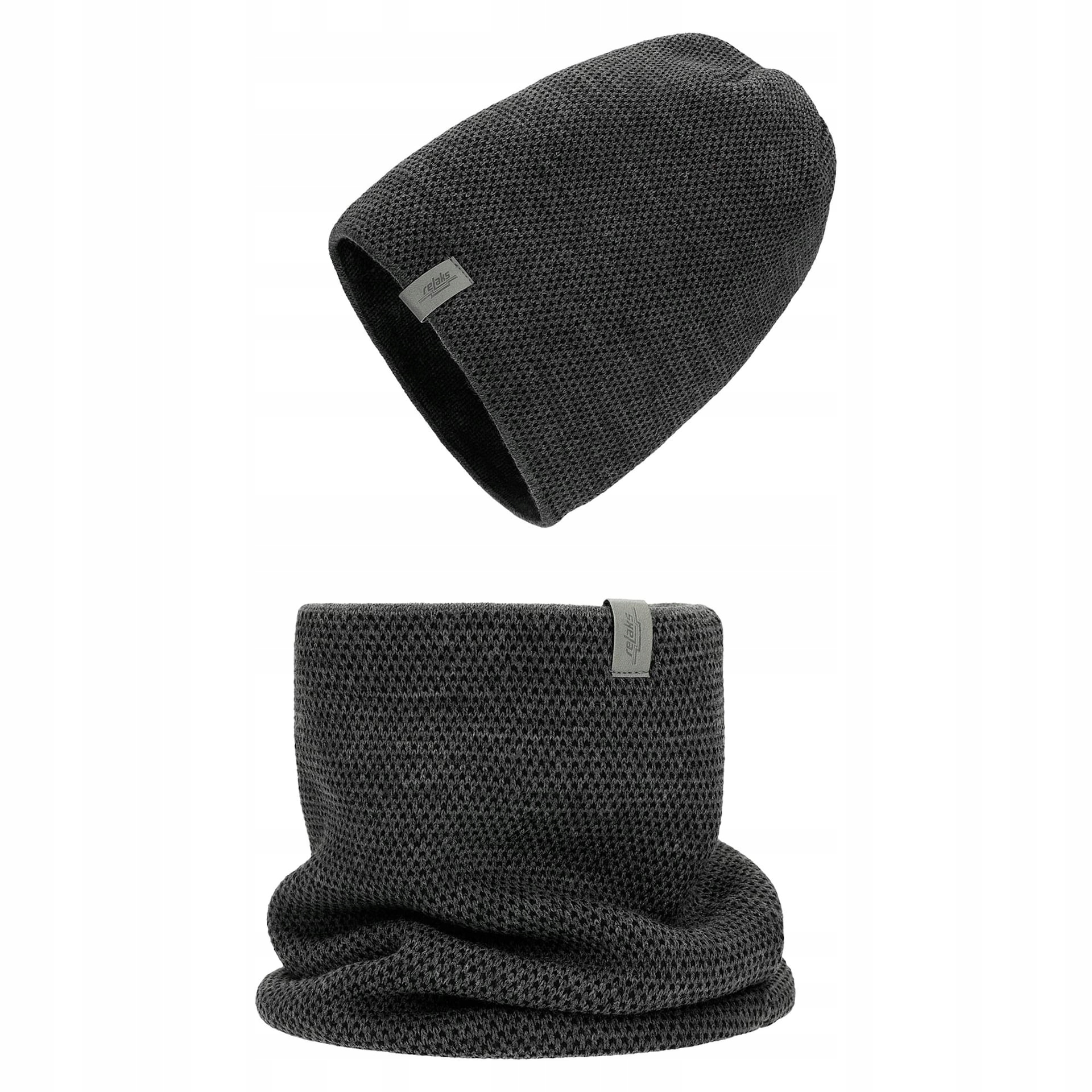 Černo-popelavá sada: čepice nákrčník se zajímavou texturou