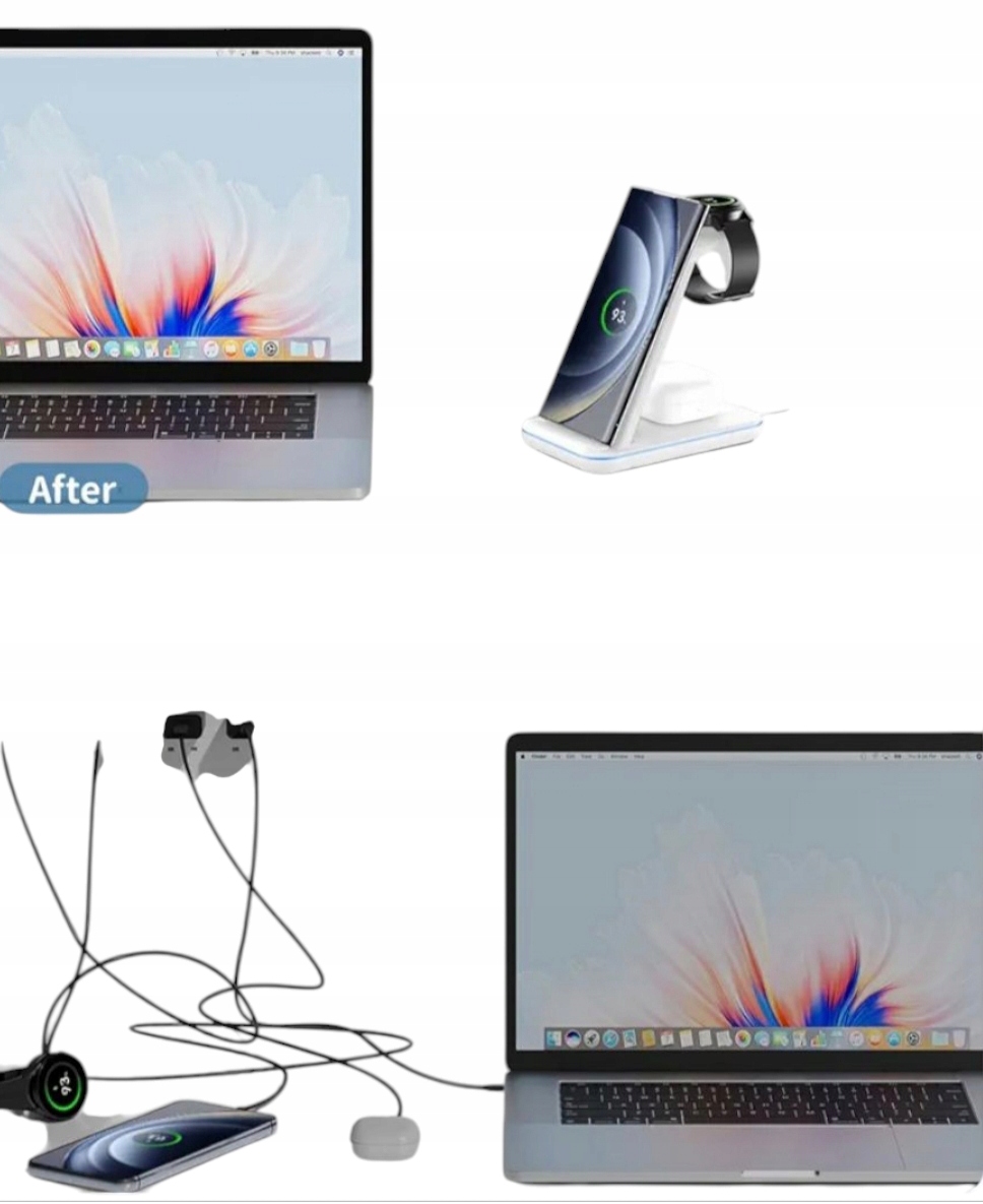 Indukcyjna stacja ładująca 3 w 1 Apple Watch i iPhone Biała Ładowarka — miniatura 9