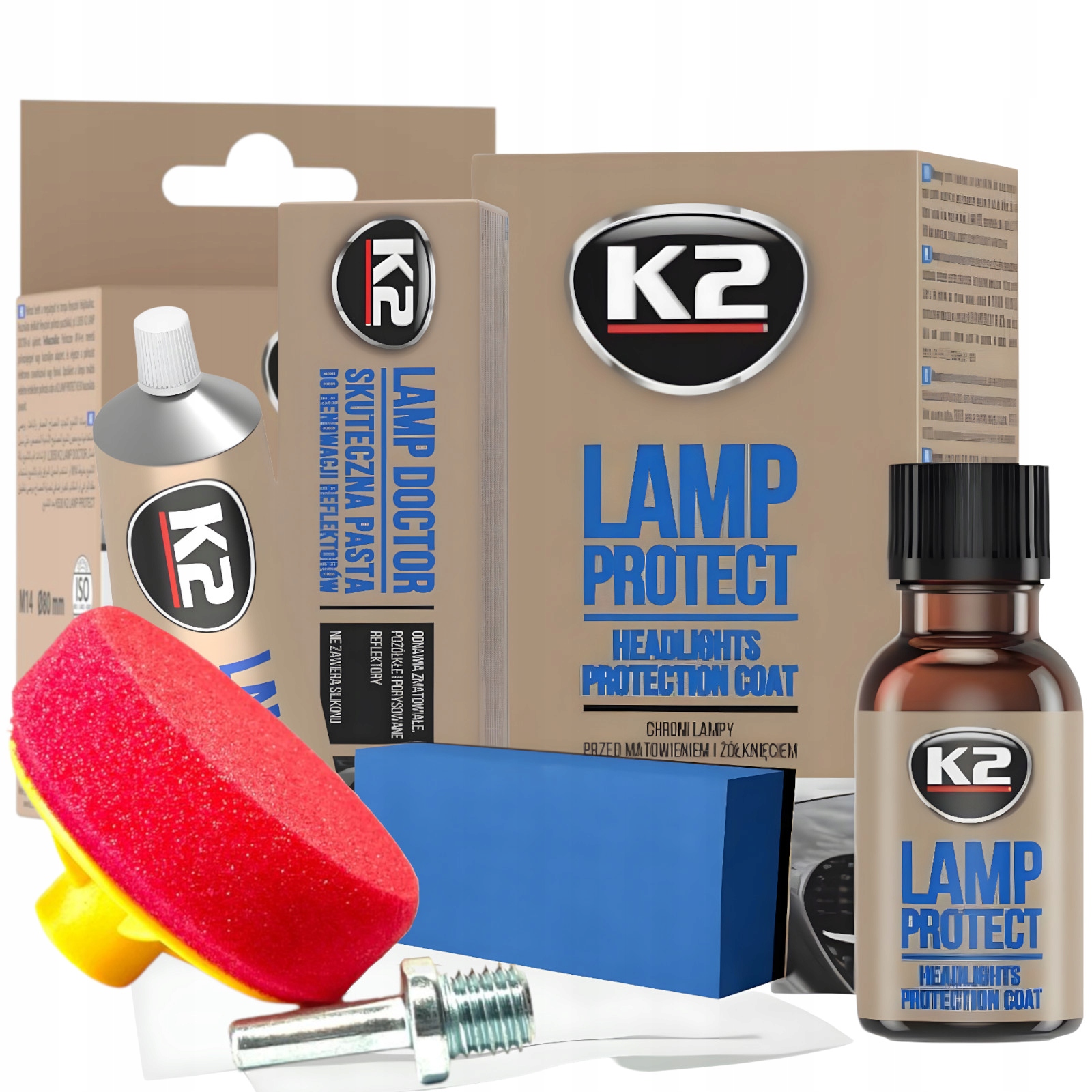 K2 ZESTAW DO ODNOWY POLERKI REFLEKTORÓW SAMOCHODOWYCH PASTA POWŁOKA GĄBKA