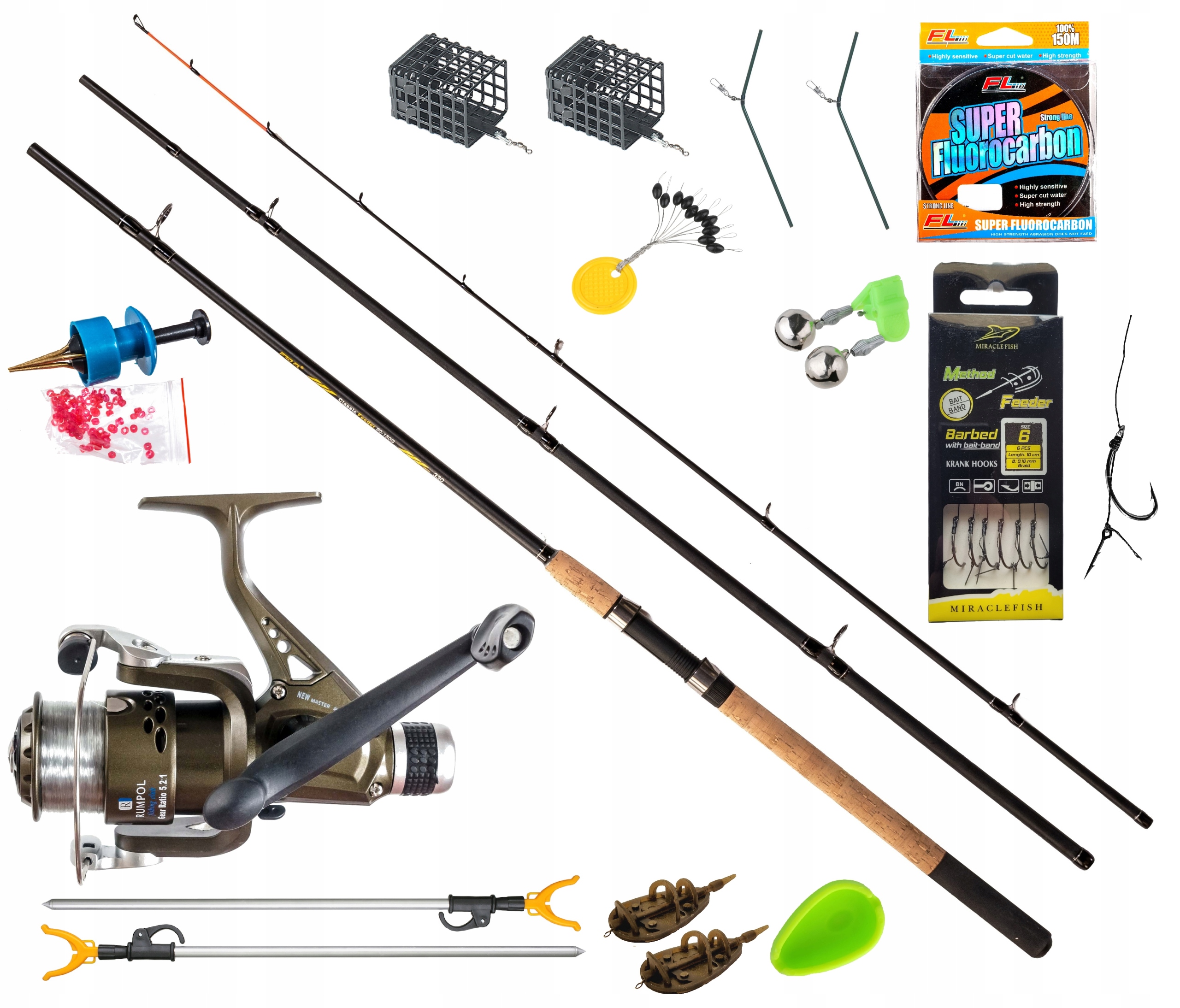 Zestaw na Grunt Wędka Method Feeder Kołowrotek Gruntowy Żyłka Przypony Kosz