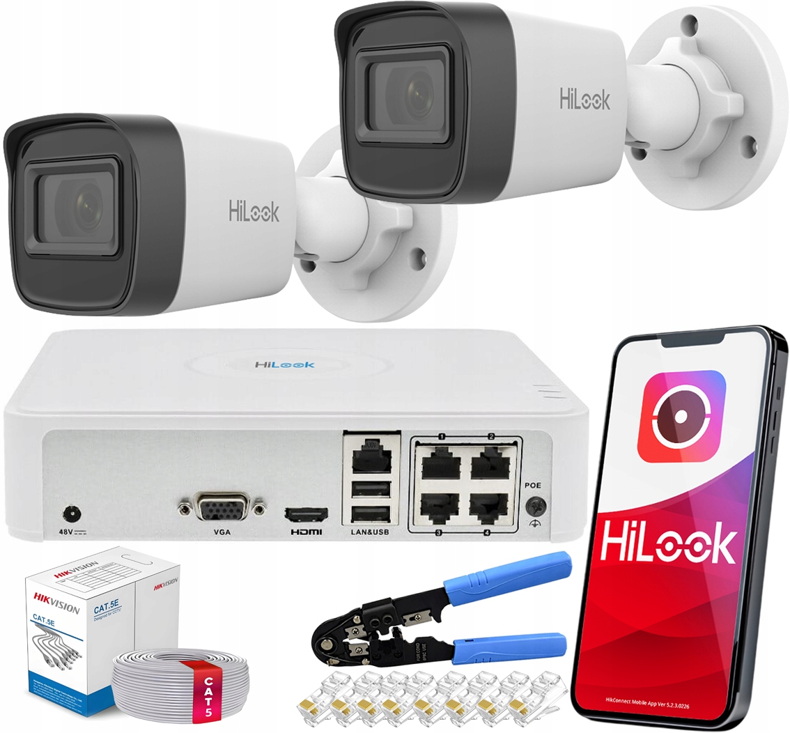 Hilook Hikvision Monitorovací sada 2x Ip kamera 4MPx záznamník Aplikace