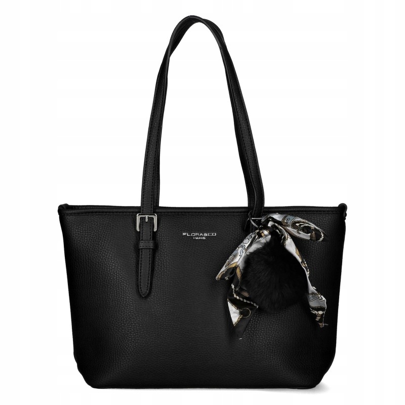 Flora&co Klasická Dámská Shopper Kabelka S Bambulí, Černá Kůže, Eko Logo