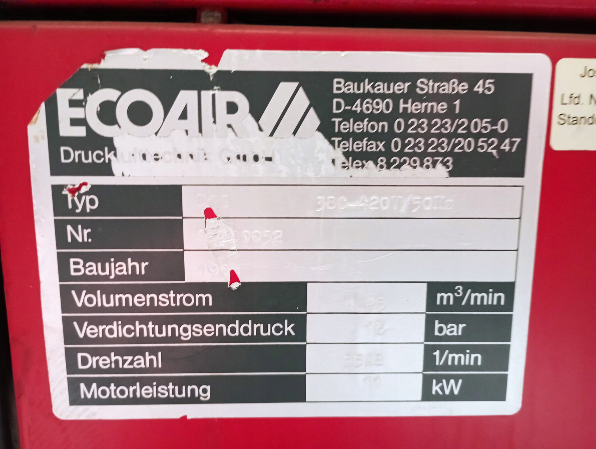 Sprężarka śrubowa ECOAIR D16, S011618 Kod producenta D16