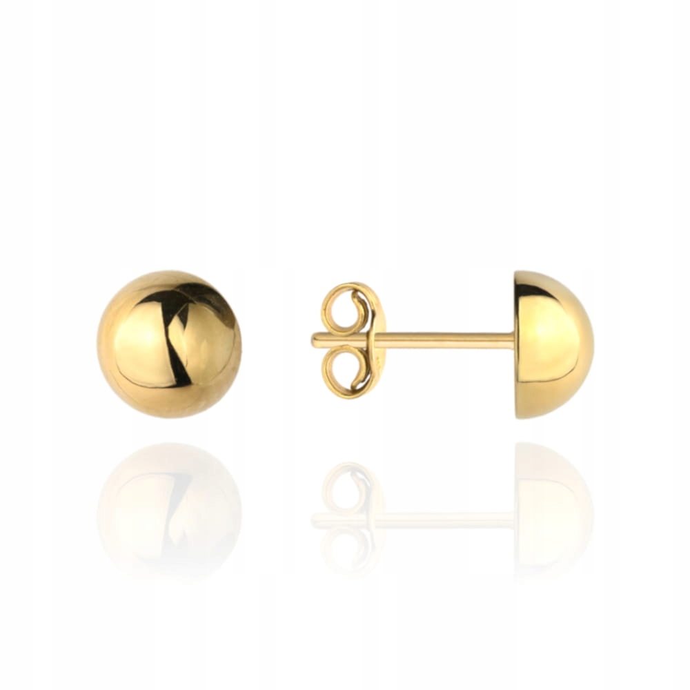 Zlaté náušnice Půl kuličky 585 Šroubky 6 mm lesklé 0.56 g dárek