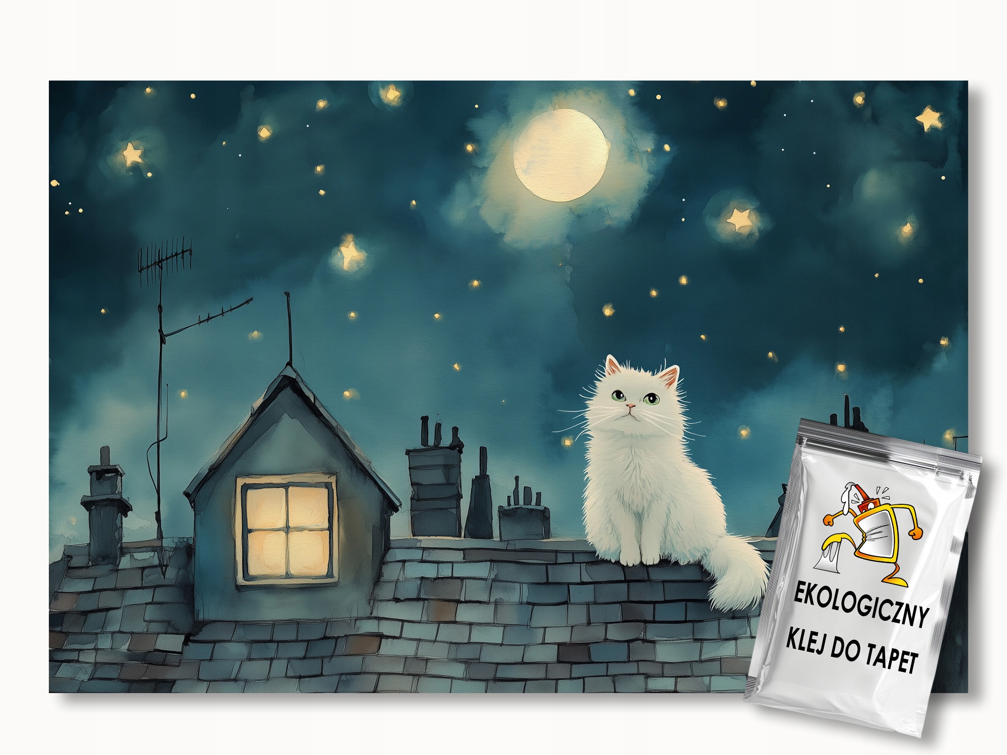 Fototapeta Flizelina Děti Noc Měsíc Kočka Střecha Nebe Sen 150x105 155g