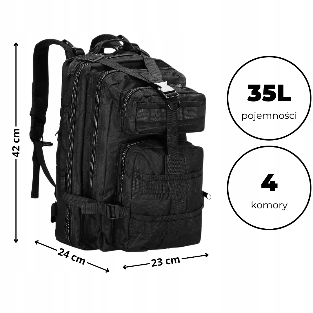 PLECAK TAKTYCZNY WOJSKOWY MILITARNY GÓRSKI 35L SURVIVAL SZKOLNY WYCIECZKI Głębokość (krótszy bok) 24 cm