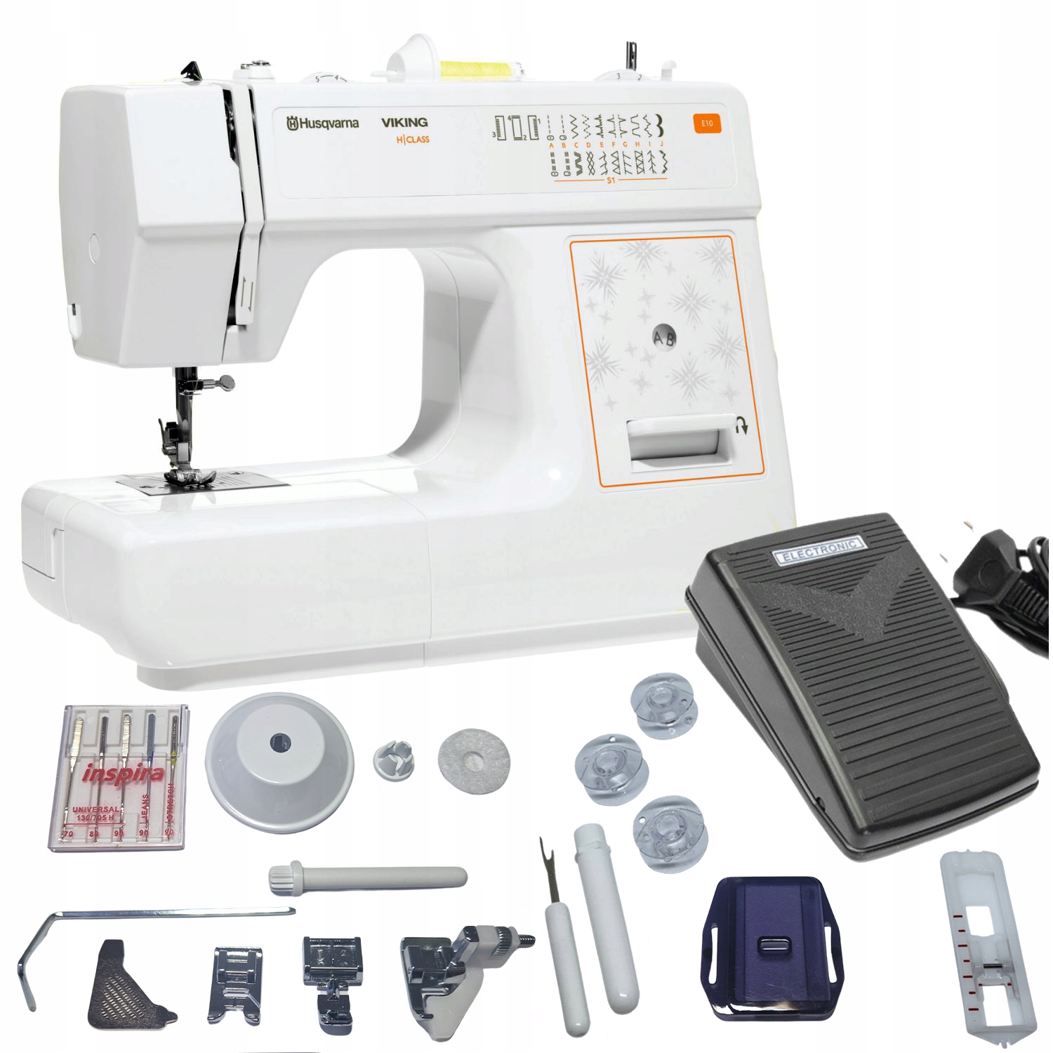 Husqvarna E10 domowa maszyna do szycia z nawlekaczem igły 21 ściegów-Zdjęcie-0