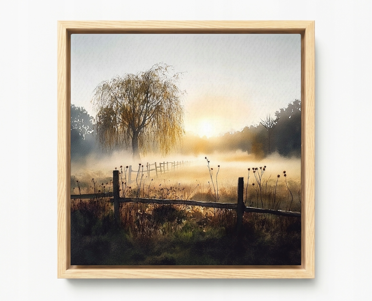 Obraz Rám Americký Box Krajina Venkov Louka Vrba Slunce 60x60