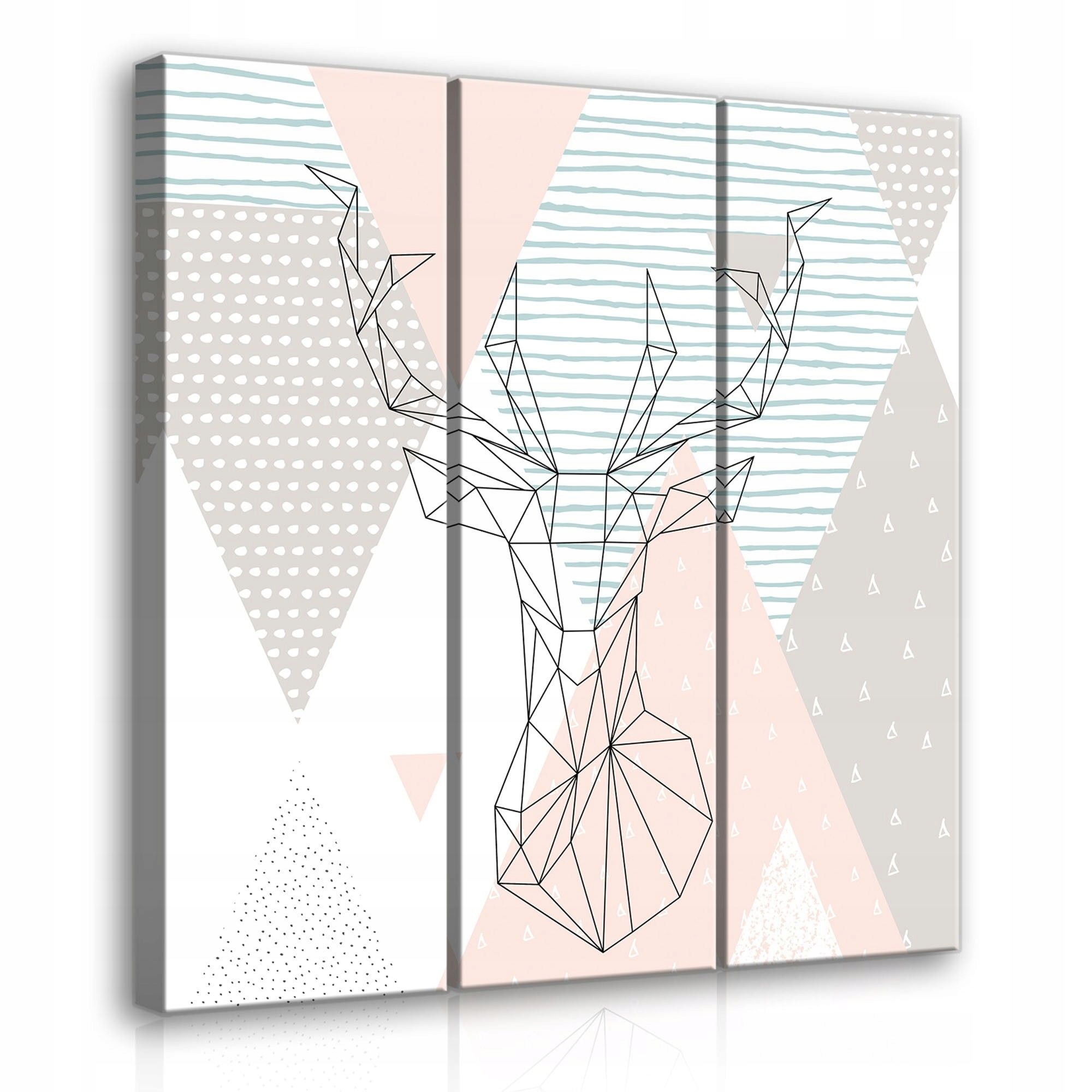 Obraz 90x100 Triptych Jelen geometrický abstrakce minimalismus pastelové dekorace