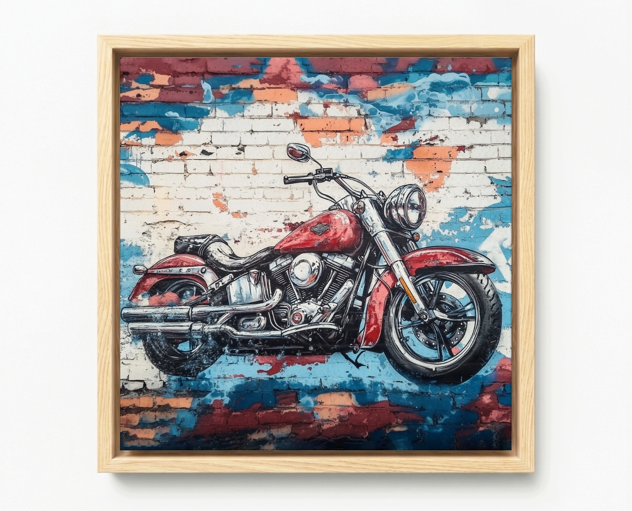 Obraz Rám Americký Box Zeď Cihlová Zeď Graffiti Motor Motocykl 40x40
