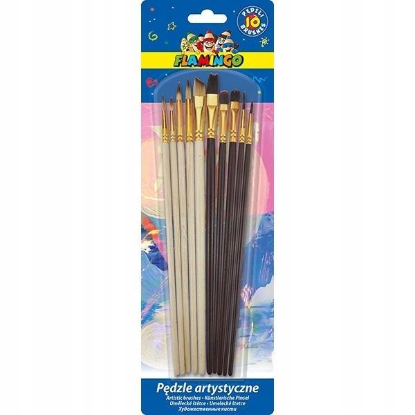PĘDZLE ARTYSTYCZNE Z DREWNIANYM UCHWYTEM 10SZT
