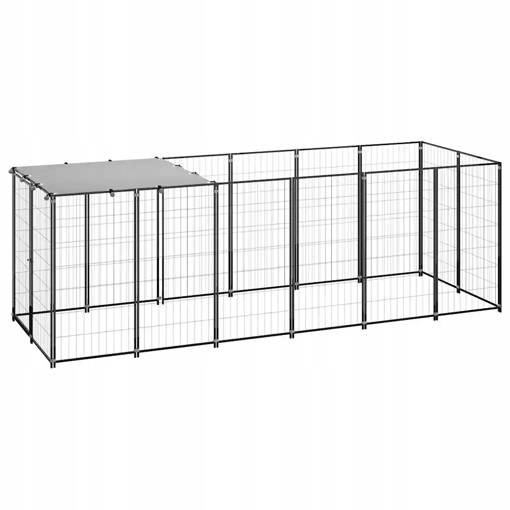 Kotec pro psy s Pe střechou a ocelovou síťkou, 330 x 110 x 110 cm, černo-stříbrná