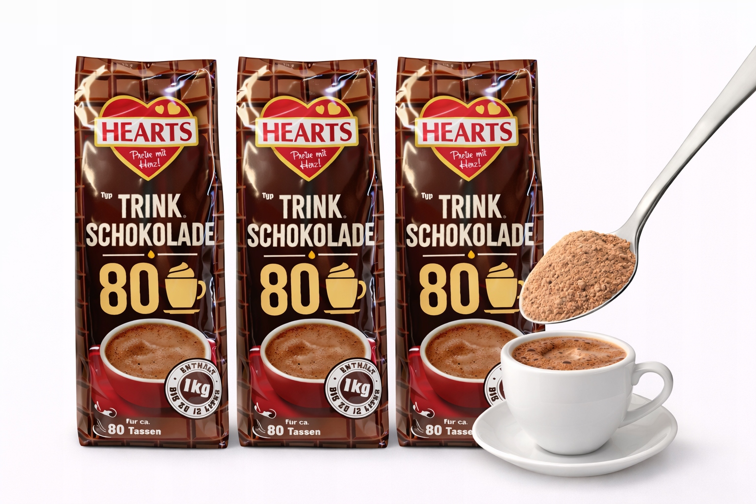 Levně Hearts Čokoláda Mléčná na pití 1 kg Čokoládový nápoj Sada 3 kg