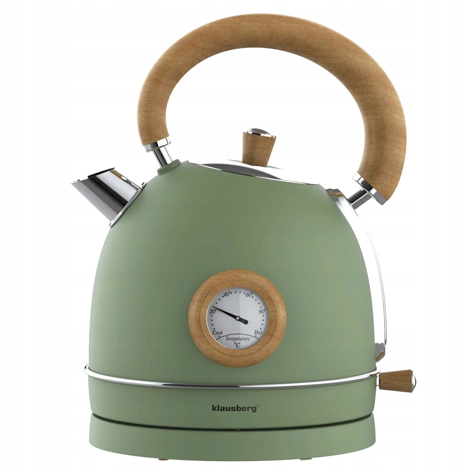 Elektrická konvice s teploměrem, nerezová ocel, zelená s dřevem, 1,8 l