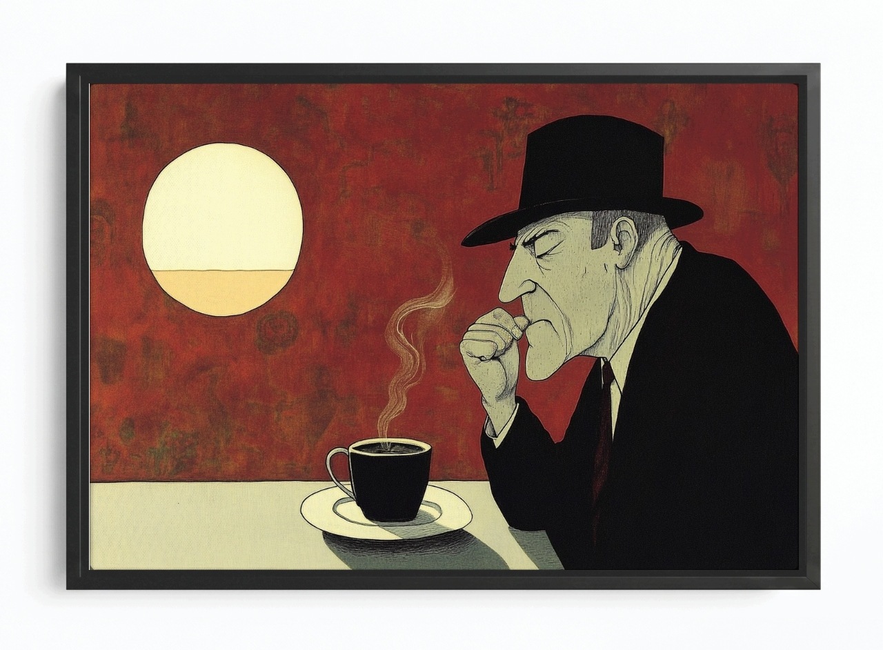 Obraz Rám Americký Box Grafika Postava Muž Kavárna Káva 120x80