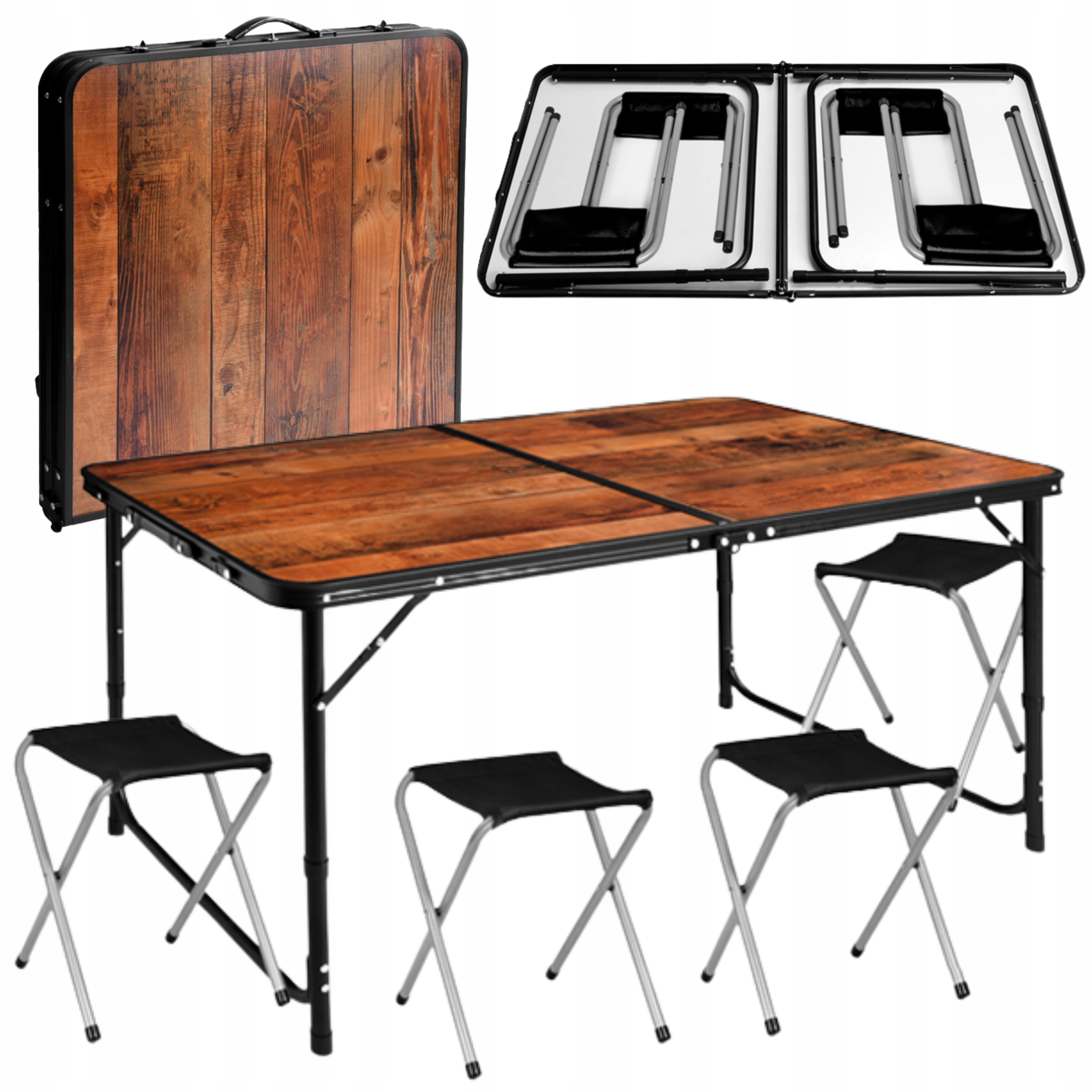 Stół Turystyczny 4 Krzesła Składany Ogrodowy Cateringowy Walizka 5W1