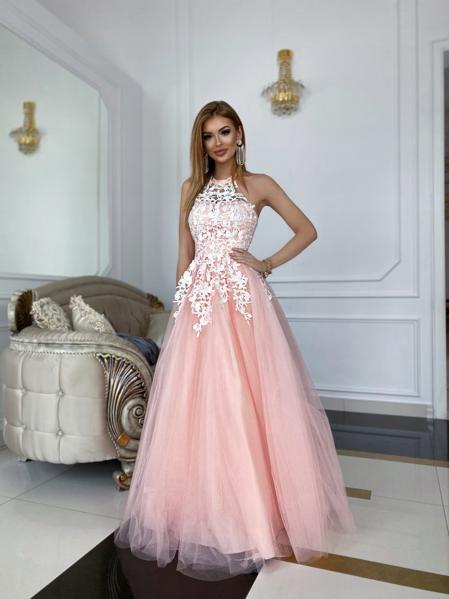 Lolita Maxi Broskvové Šaty S Párty 40 L