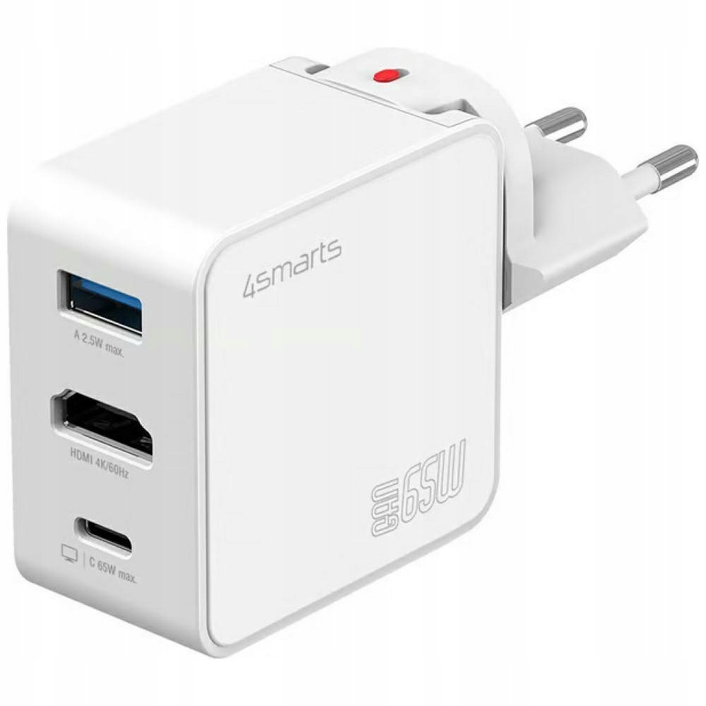 Cestovní nabíječka 4smarts Flex adaptér Hub 65W GaN Usb-c/usb-a/hdmi bílá