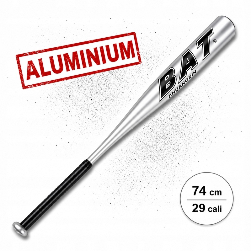 Kij bejsbolowy aluminiowy srebrny 74 cm baseballowy treningowy 29 cali