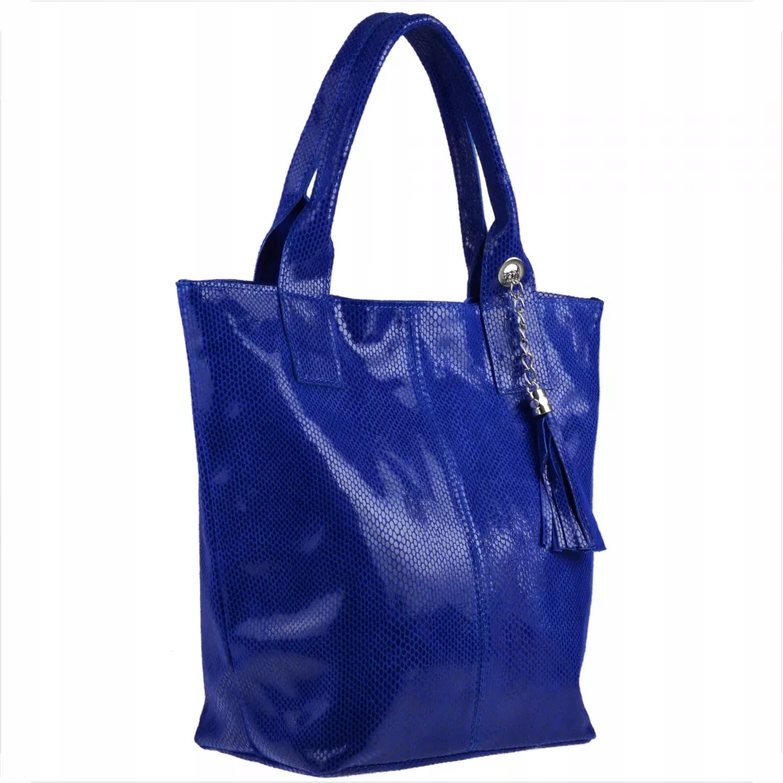 Kožená shopper kabelka s leskem XL, modrá