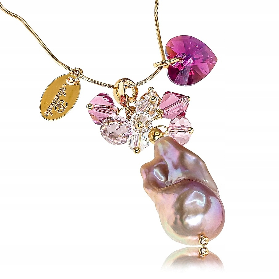 Perlový náhrdelník Crystal Flameball Přívěsek Řetízek Zlaté Stříbro