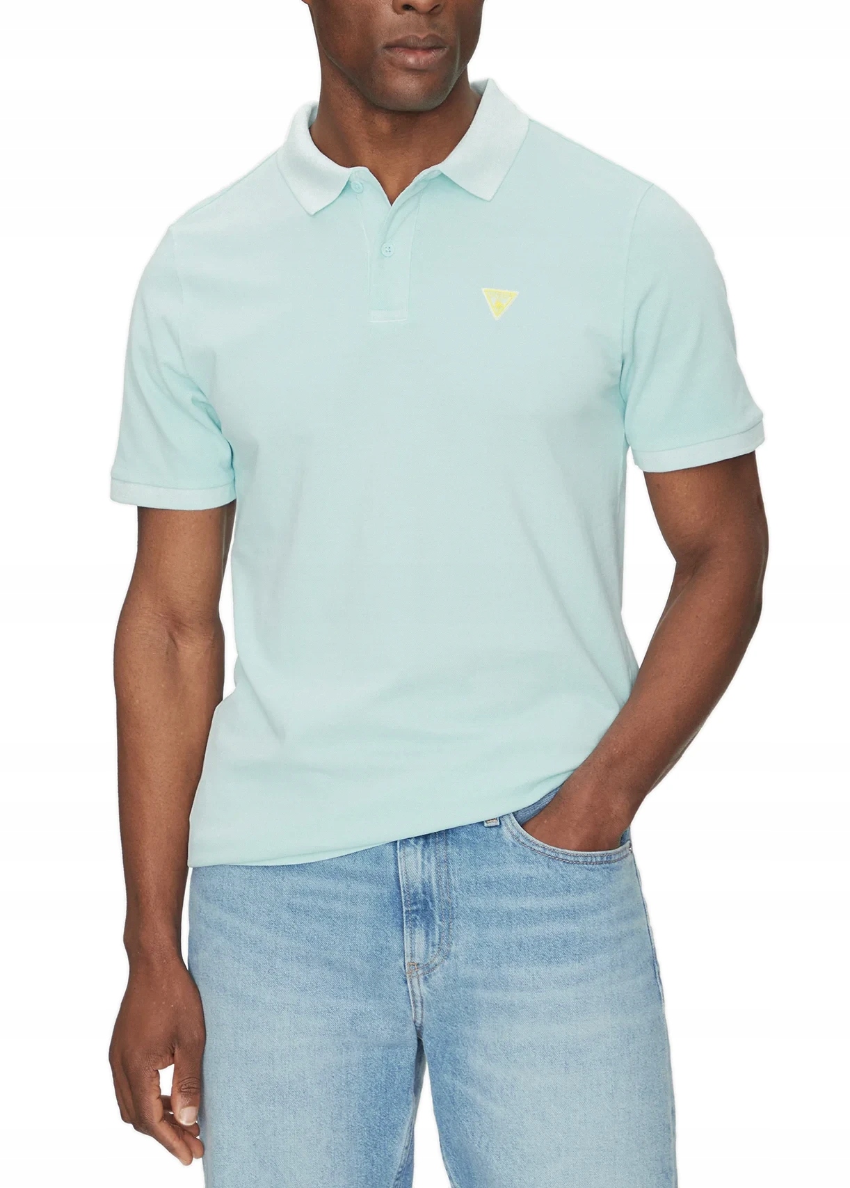 Pánská Polokošile Tyrkysová Bavlněná Krátký Rukáv Guess M