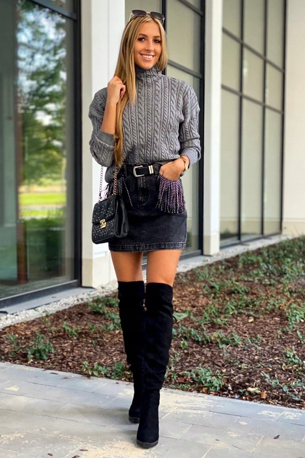 SPÓDNICA JEANS BLACK DENIM PEO FRĘDZLE 38 Wzór dominujący bez wzoru