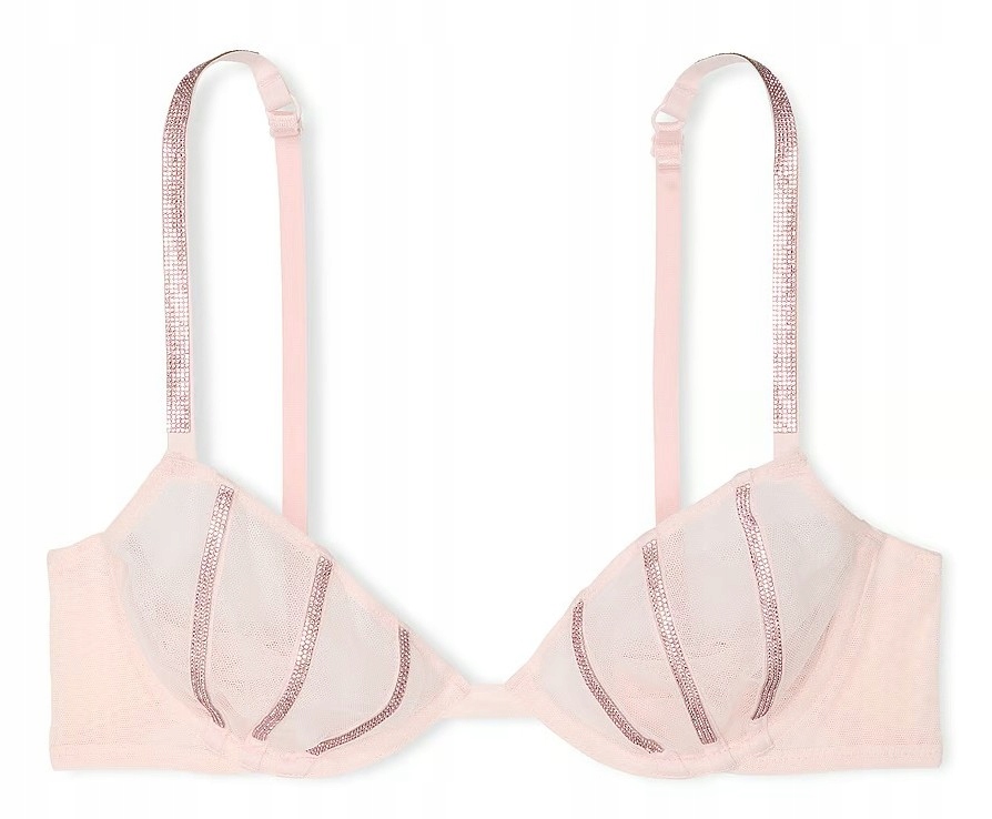 Měkká podprsenka Victoria's Secret růžová síťovina se zirkony 75E (34DD