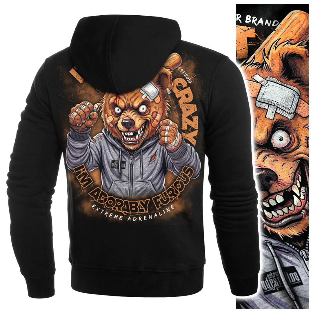 Pánská mikina s kapucí Extreme Adrenaline Agresivní medvídek I'm Not Crazy XL