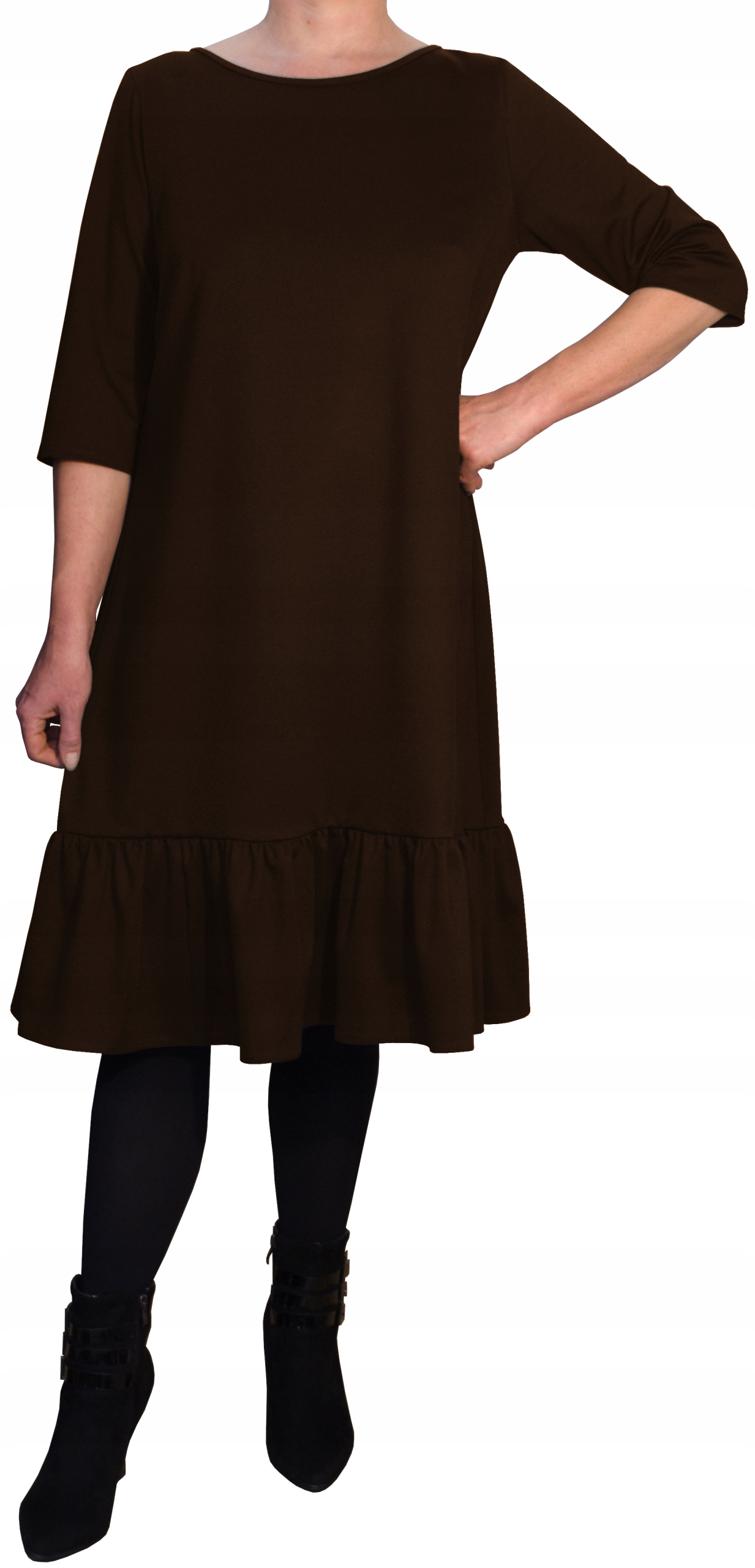 

Sukienka dresowa brązowa falbana plus size 48