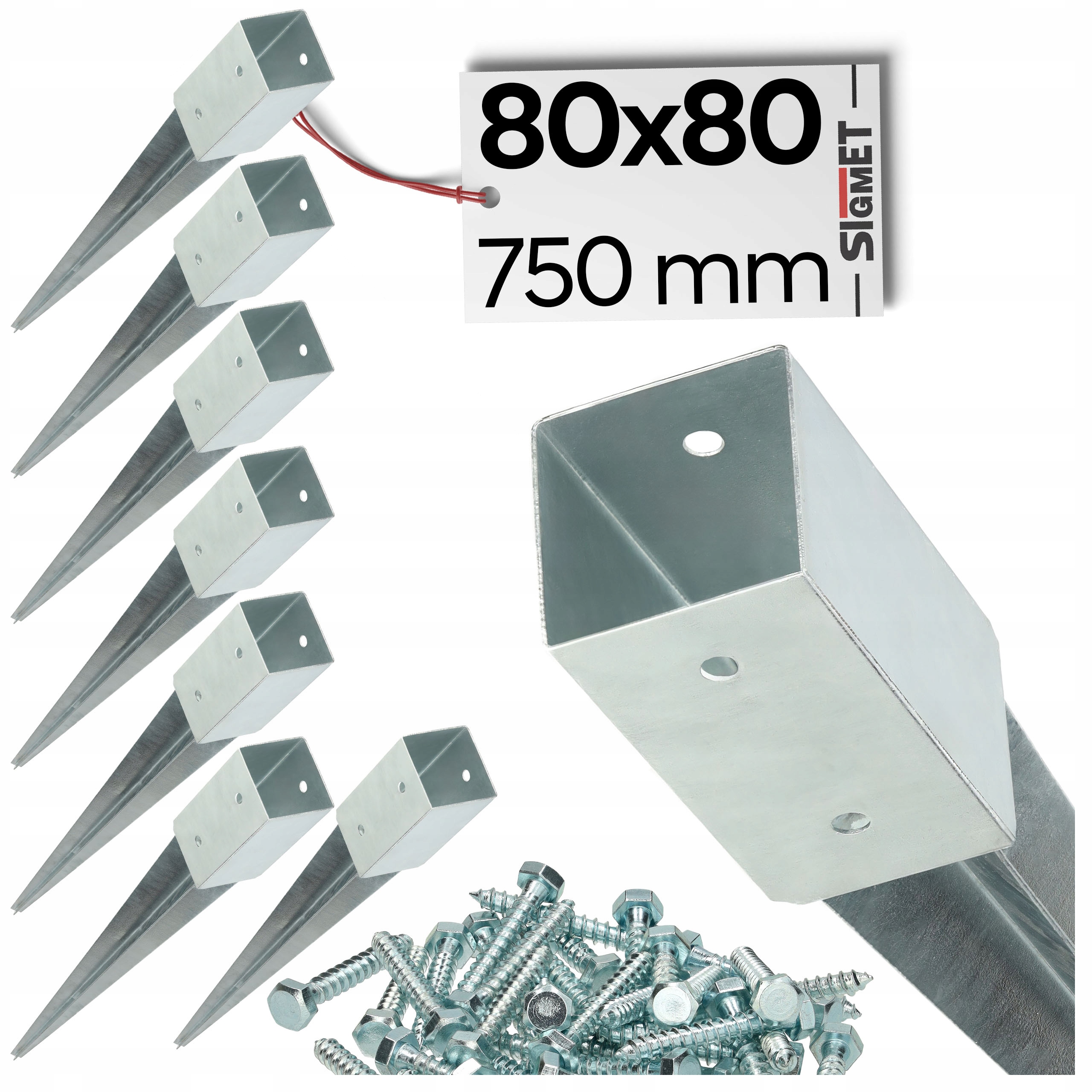 8 x Kotvící Kolík 80x80 délka 75 0 mm základna pro sloup šrouby pro montáž