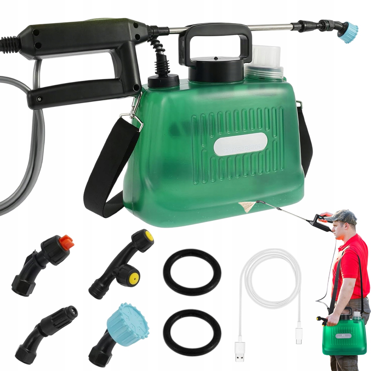 Elektrický Postřikovač Usb 8 L Se 4 Tryskami Pro Zahradu A Teleskopickou Trubkou