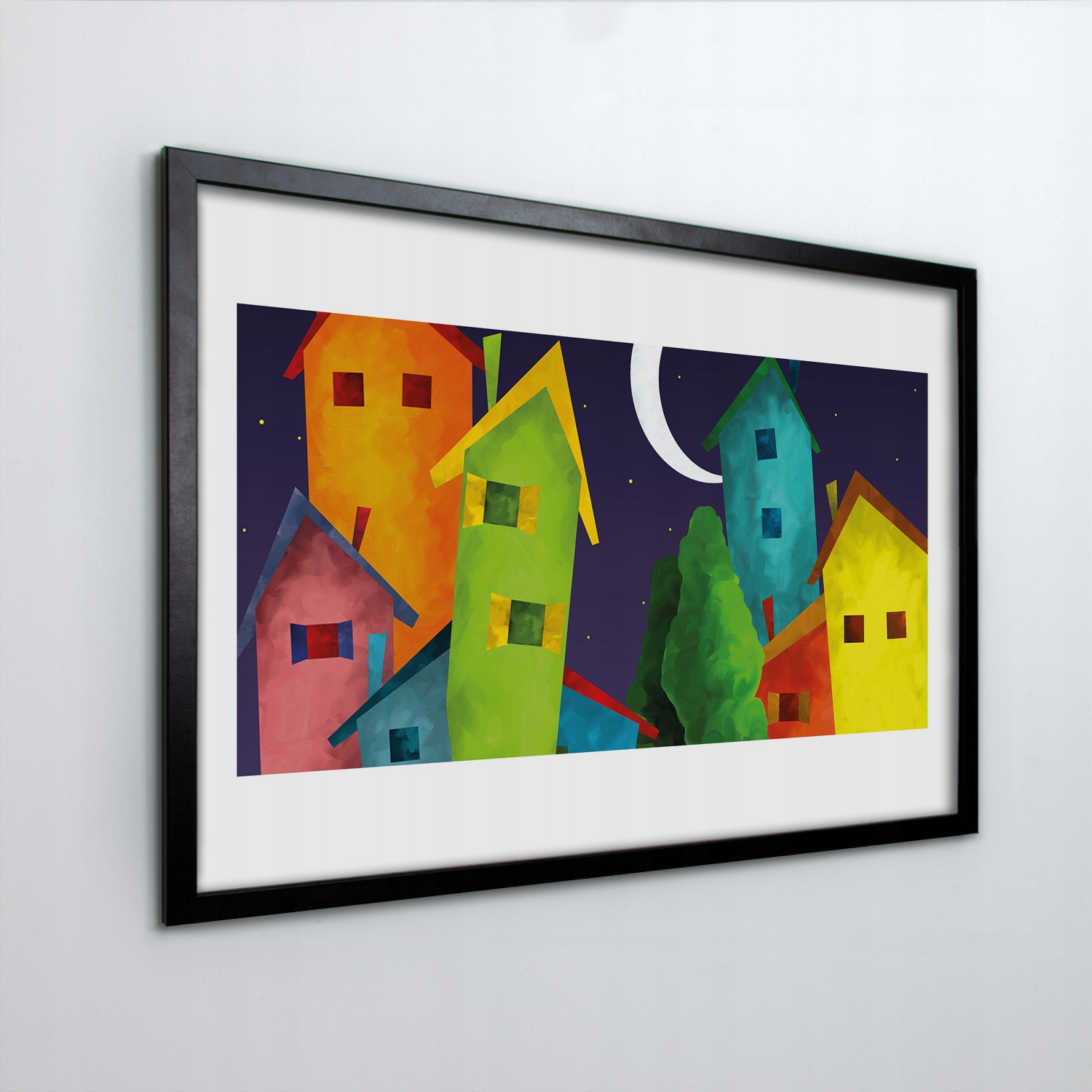 Obraz v rámu na zeď Domy noc měsíc 30x20 cm