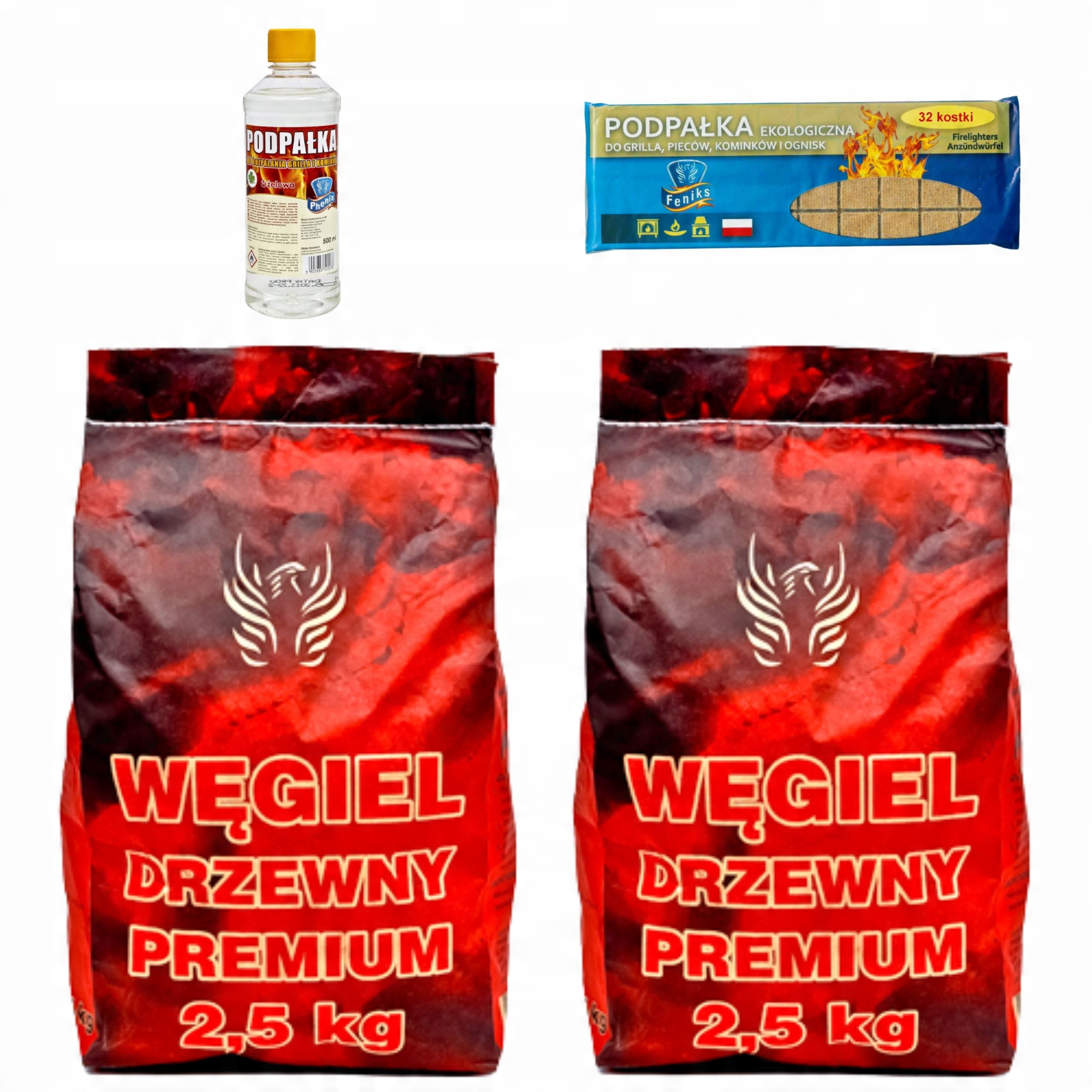 

Węgiel drzewny 5kg, Podpałka w płynie, kostki Eko