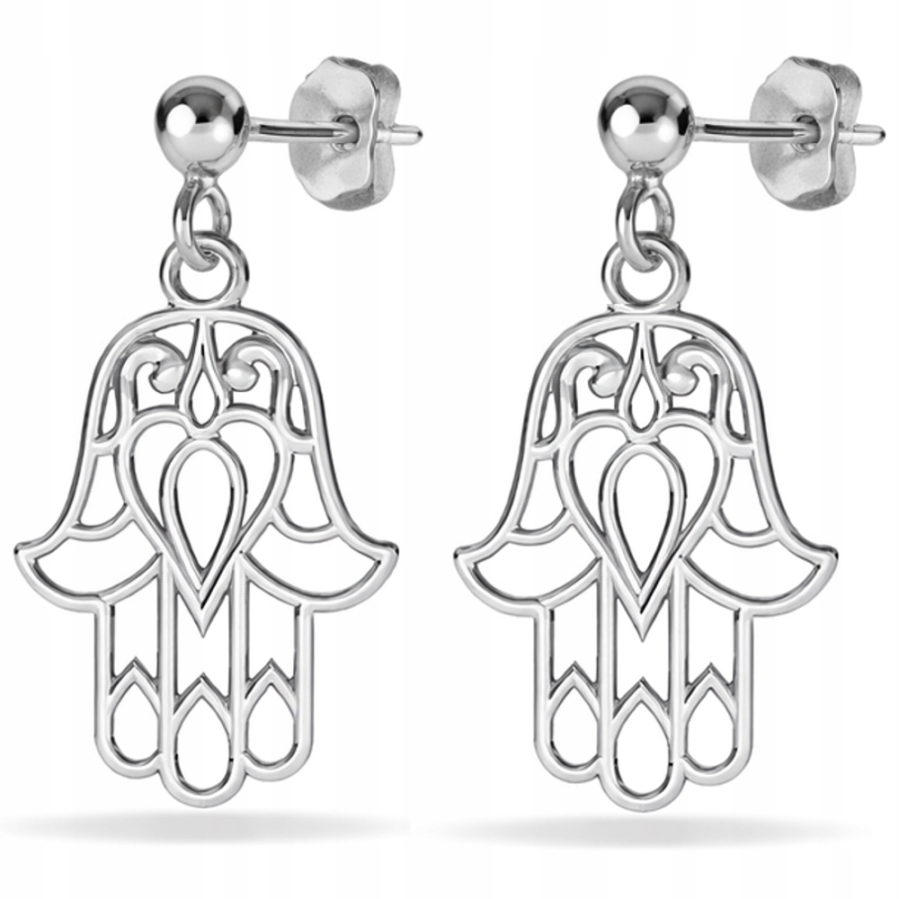 Ruka Fatimy Dlaň Fatimy Hamsa Stříbrné náušnice puzetky Stříbro 925