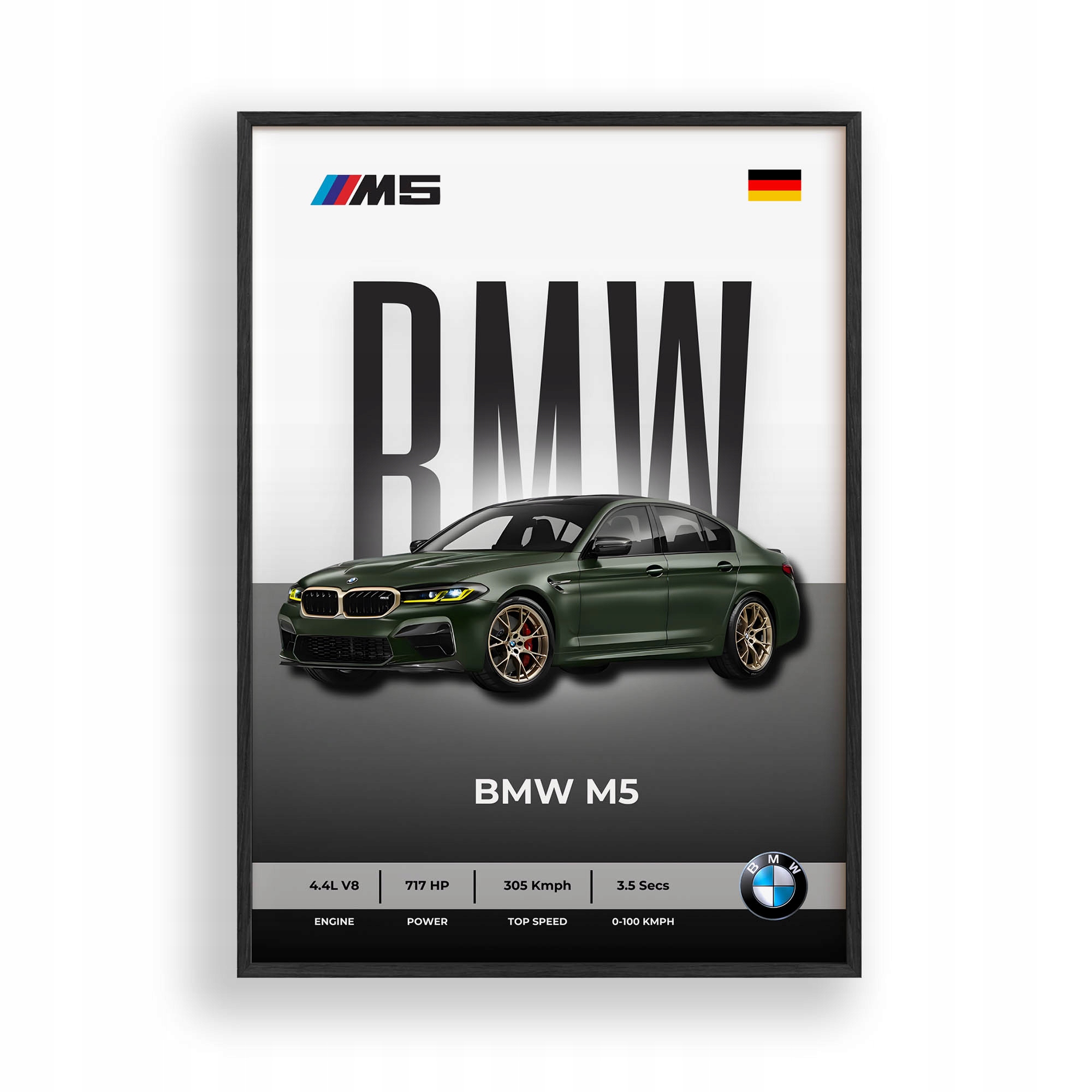 Obraz Auto Bmw M5 Plakát Rámeček Dřevěný Černý 30x42 cm