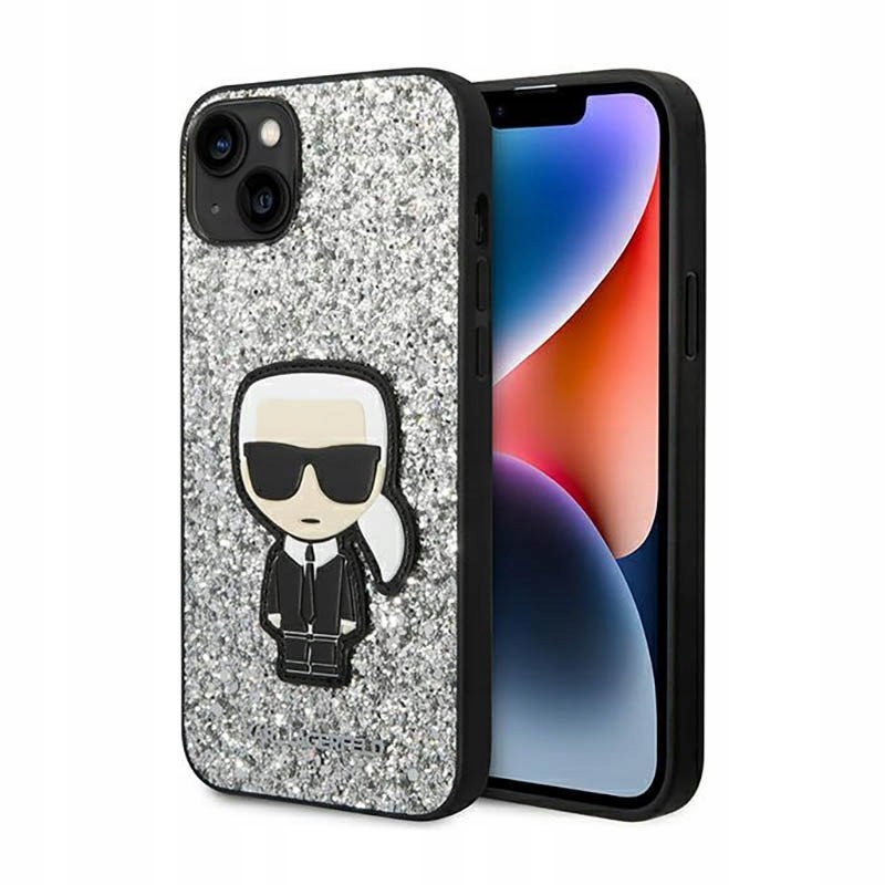 Karl Lagerfeld Glitter Flakes Ikonik Pouzdro pro iPhone 14 Plus (stříbrné)