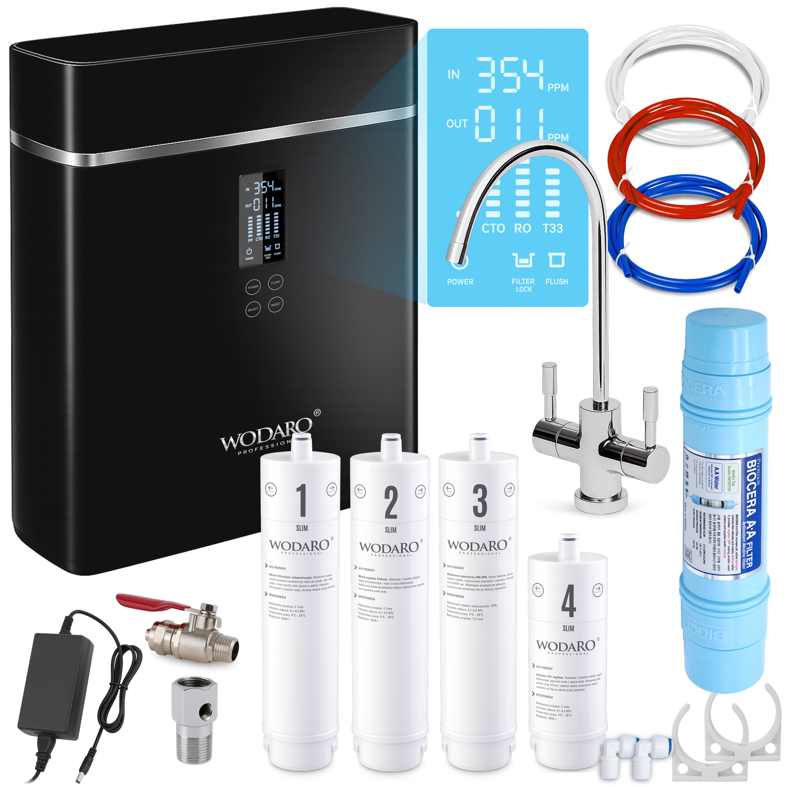 Odwrócona Osmoza Wodaro Slim 1400 Filtr Wody Miernik Tds Jonizator Biocera