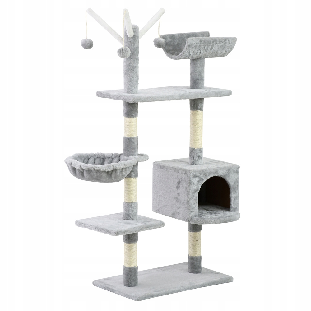 Drapak Dla Kota Legowisko Wieża Domek Słupek Zabawka Na Sznurku Szary