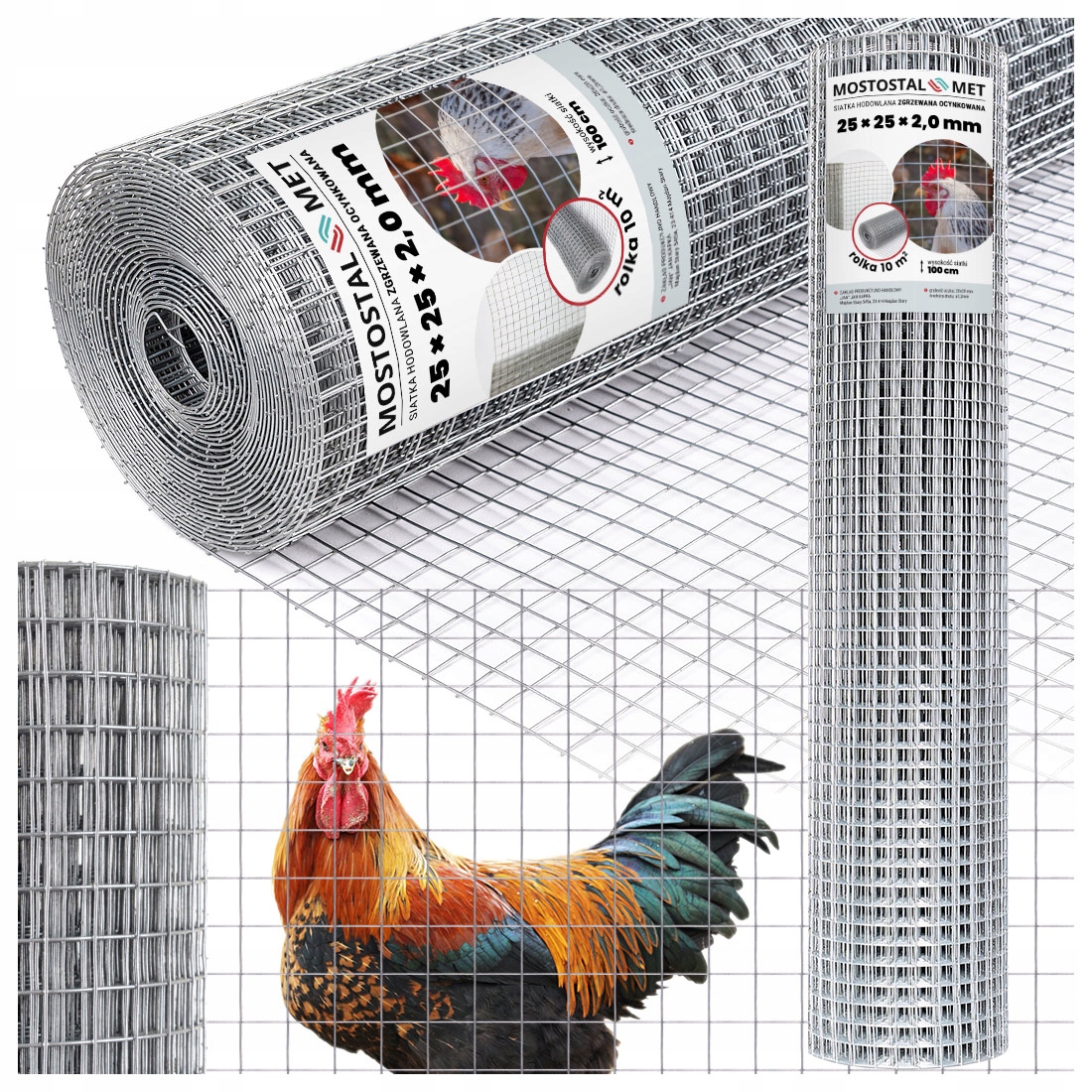 Siatka zgrzewana ocynk 25x25x2mm H-100cm Hodowlana 10mb Ogrodzeniowa Mocna