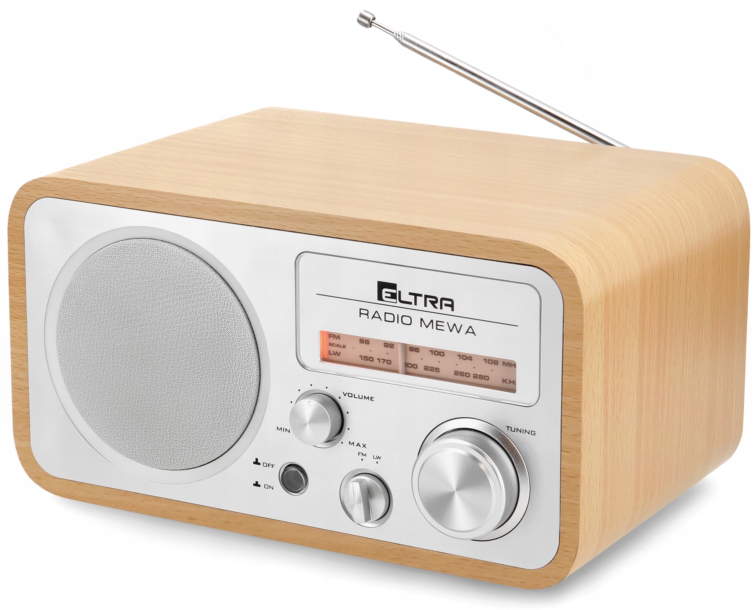 Radio Eltra Mewa Fm/lw jasne srebrne drewno retro