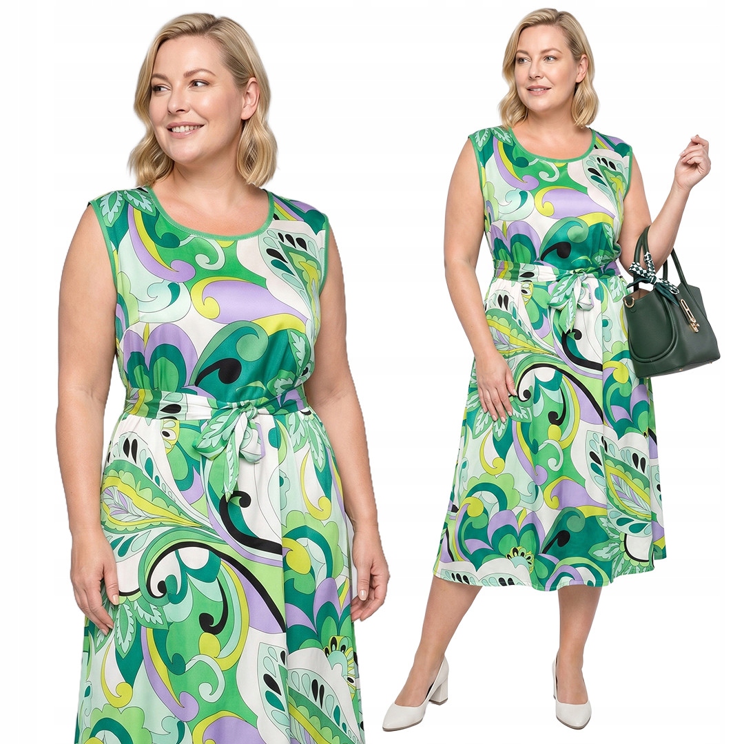 Zelená šaty s fialovým vzorem plus size velikost 50