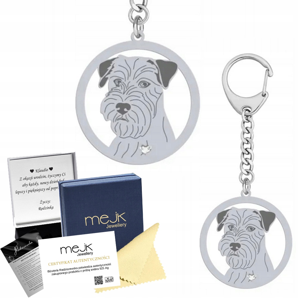 Přívěsek Na Klíče Stříbrný s psem Jack Russell teriér Hrubosrstý 925 Dárek Gravírování