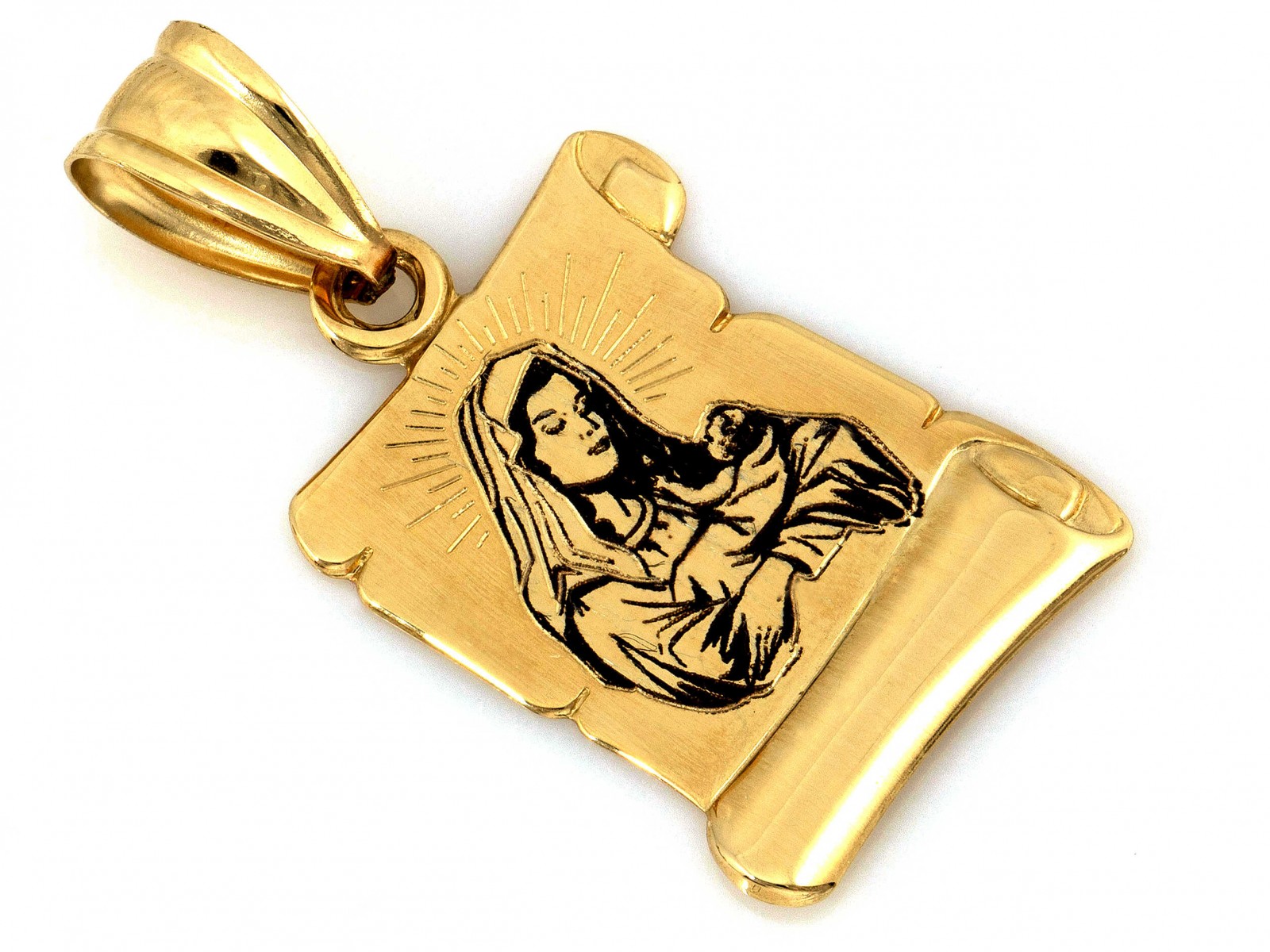 Zlatý přívěsek Papyrus s Pannou Marií pr 585 14k 1.04g